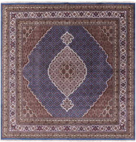 Blue Square Bijar Handmade Wool & Silk Rug - 8' 11" X 9' 1" - Golden Nile