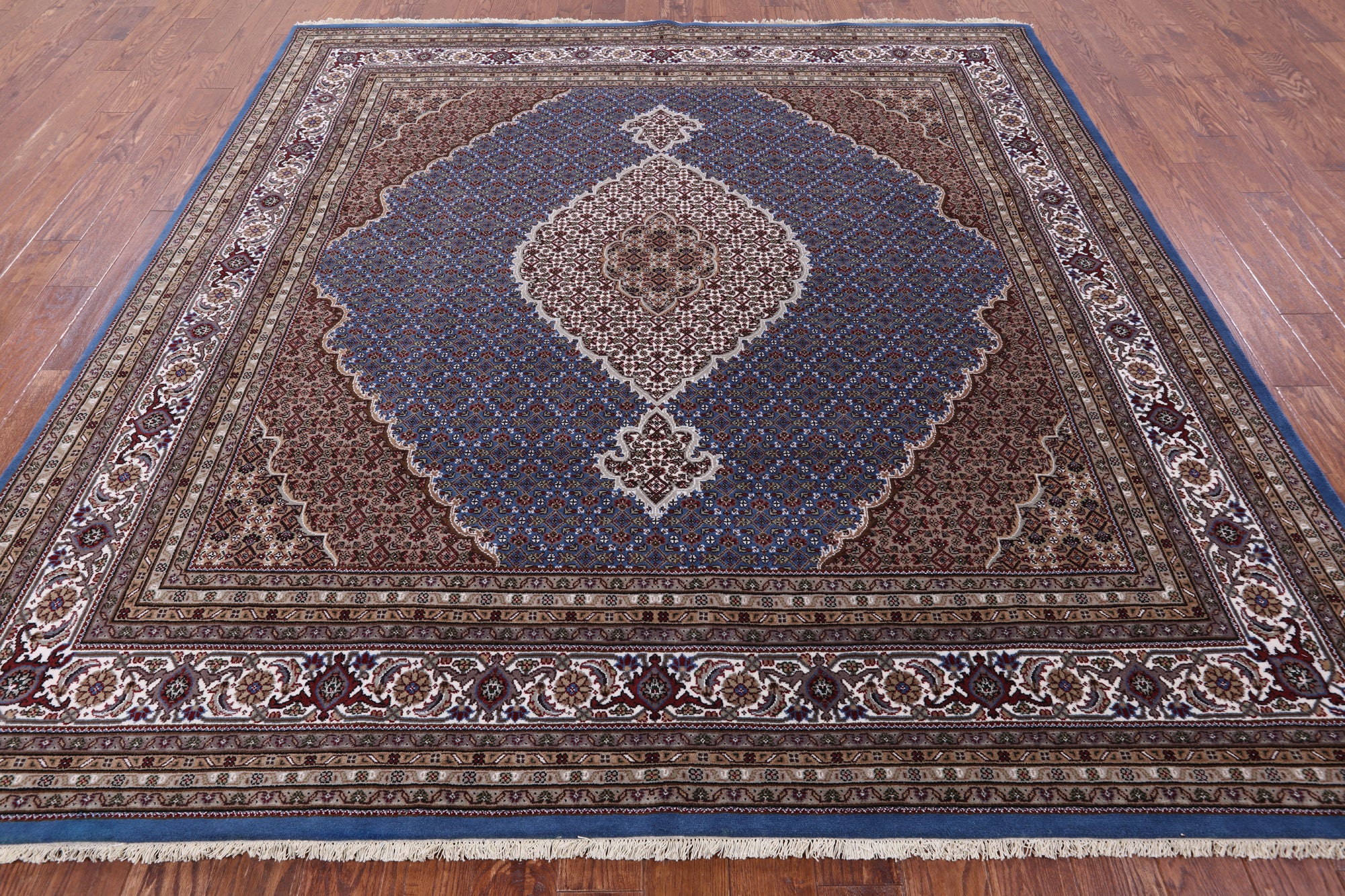 Blue Square Bijar Handmade Wool & Silk Rug - 8' 11" X 9' 1" - Golden Nile