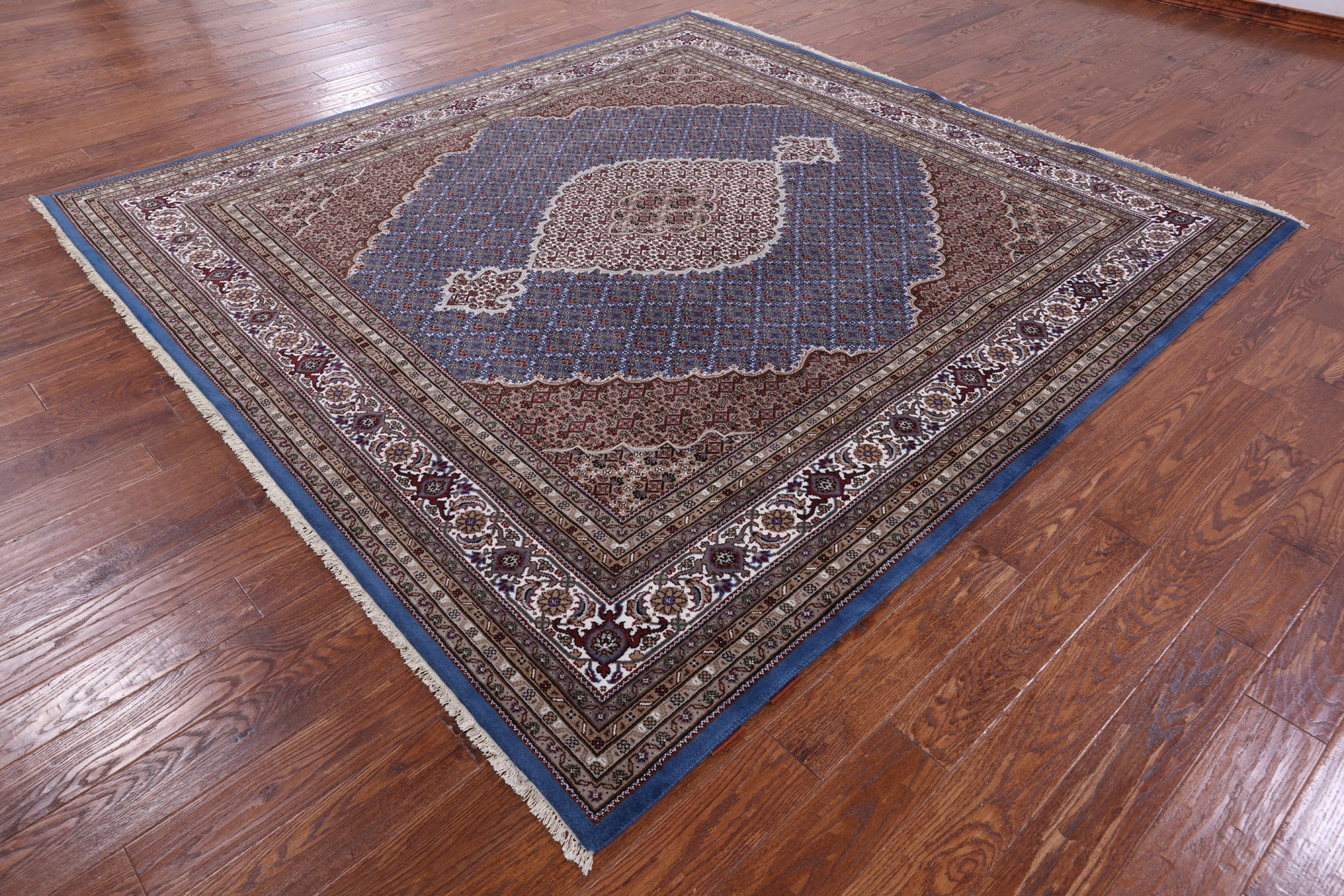 Blue Square Bijar Handmade Wool & Silk Rug - 8' 11" X 9' 1" - Golden Nile