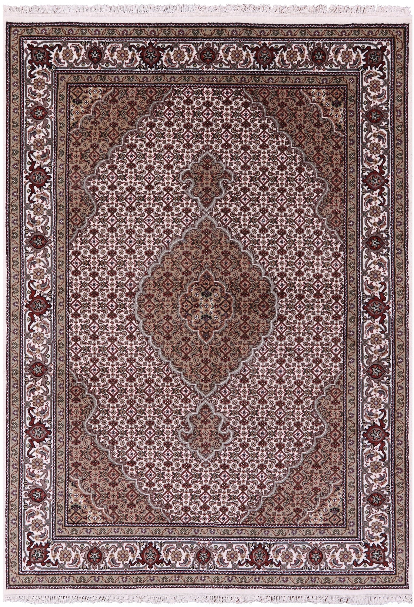 Ivory Bijar Hand Knotted Wool & Silk Rug - 4' 11" X 7' 0" - Golden Nile