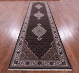Black Bijar Hand Knotted Wool & Silk Runner Rug - 4' 1" X 16' 1" - Golden Nile