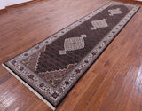 Black Bijar Hand Knotted Wool & Silk Runner Rug - 4' 1" X 16' 1" - Golden Nile