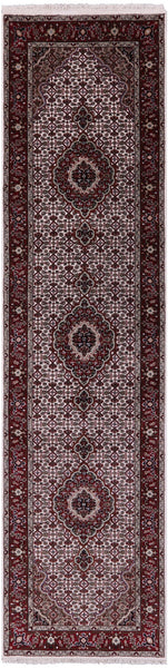Ivory Bijar Hand Knotted Wool & Silk Runner Rug - 2' 7" X 10' 3" - Golden Nile