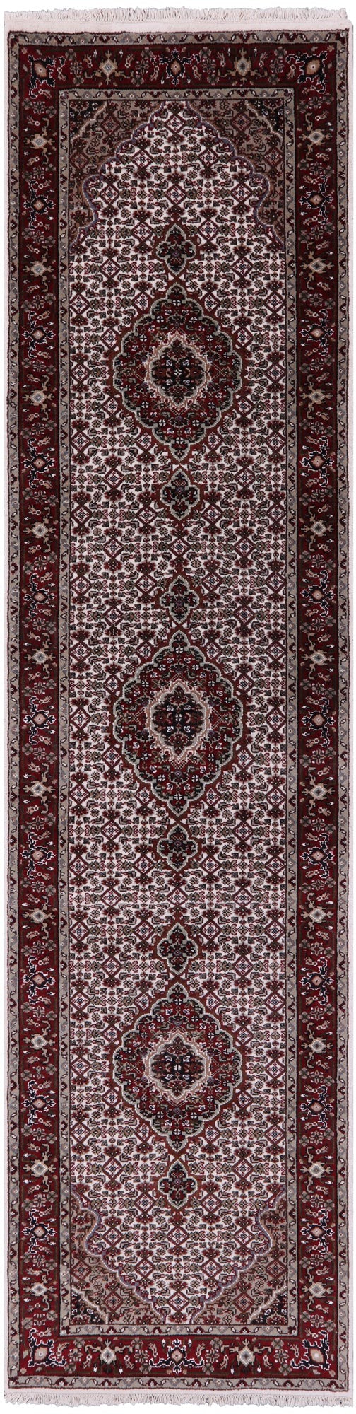 Ivory Bijar Hand Knotted Wool & Silk Runner Rug - 2' 7" X 10' 3" - Golden Nile