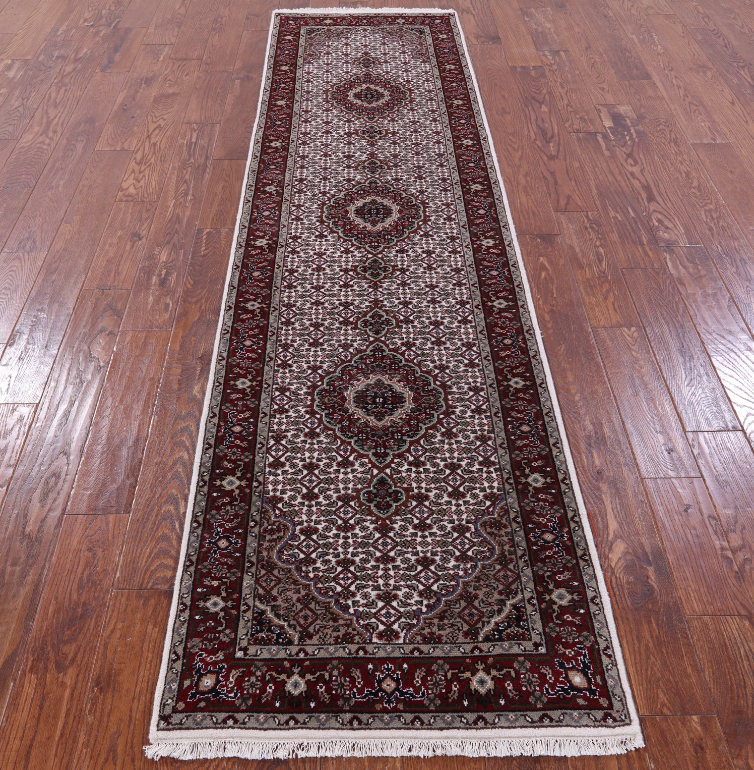 Ivory Bijar Hand Knotted Wool & Silk Runner Rug - 2' 7" X 10' 3" - Golden Nile