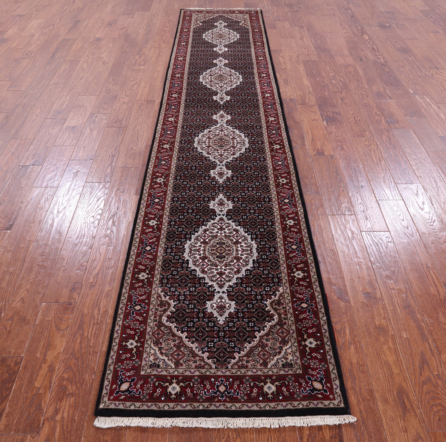 Black Bijar Hand Knotted Wool & Silk Runner Rug - 2' 6" X 12' 0" - Golden Nile