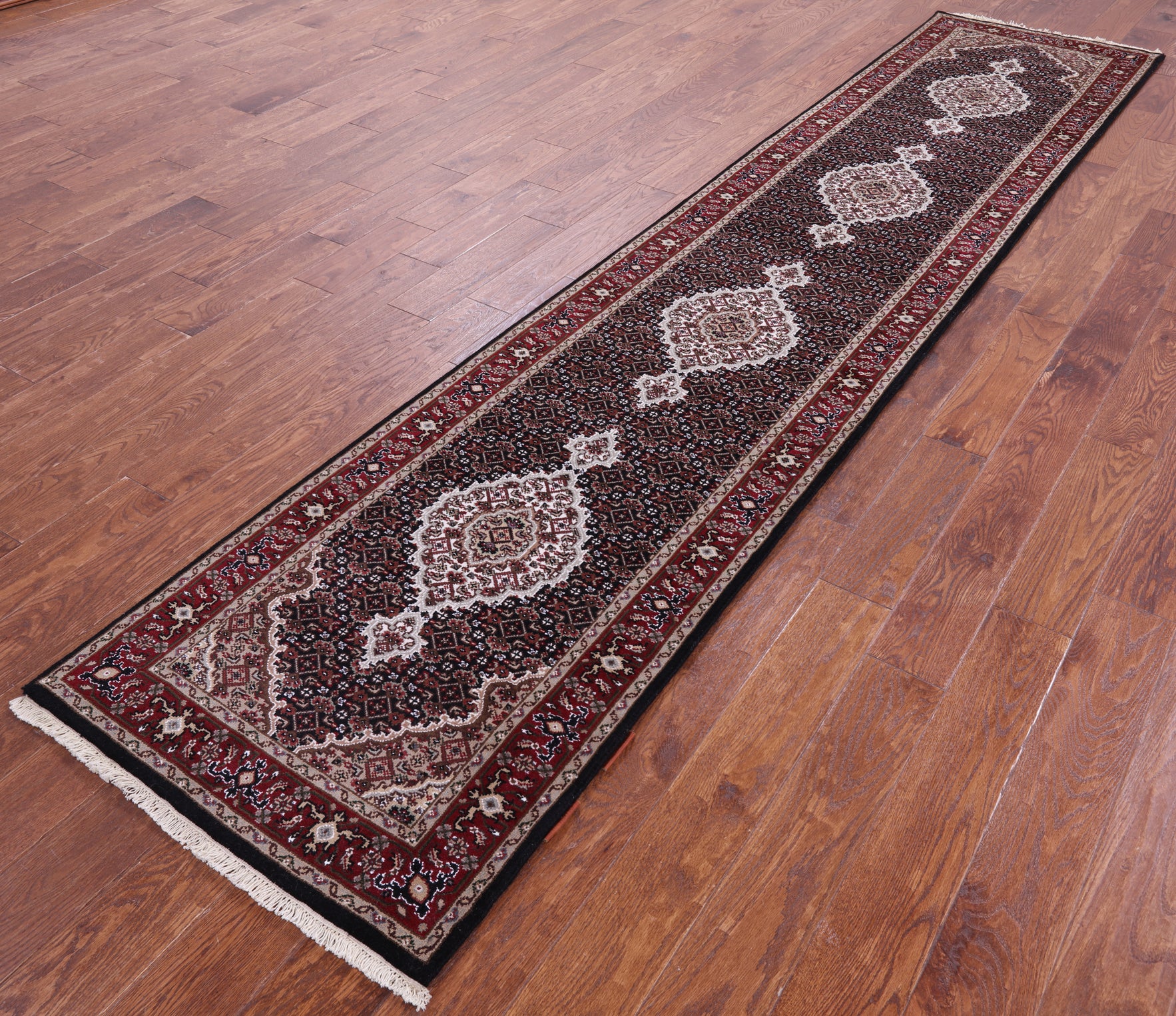 Black Bijar Hand Knotted Wool & Silk Runner Rug - 2' 6" X 12' 0" - Golden Nile
