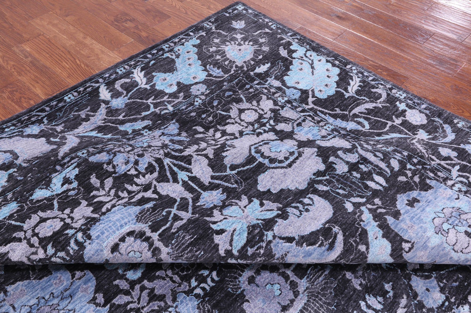 Grey Persian Hand Knotted Wool & Silk Rug - 9' 2" X 12' 2" - Golden Nile