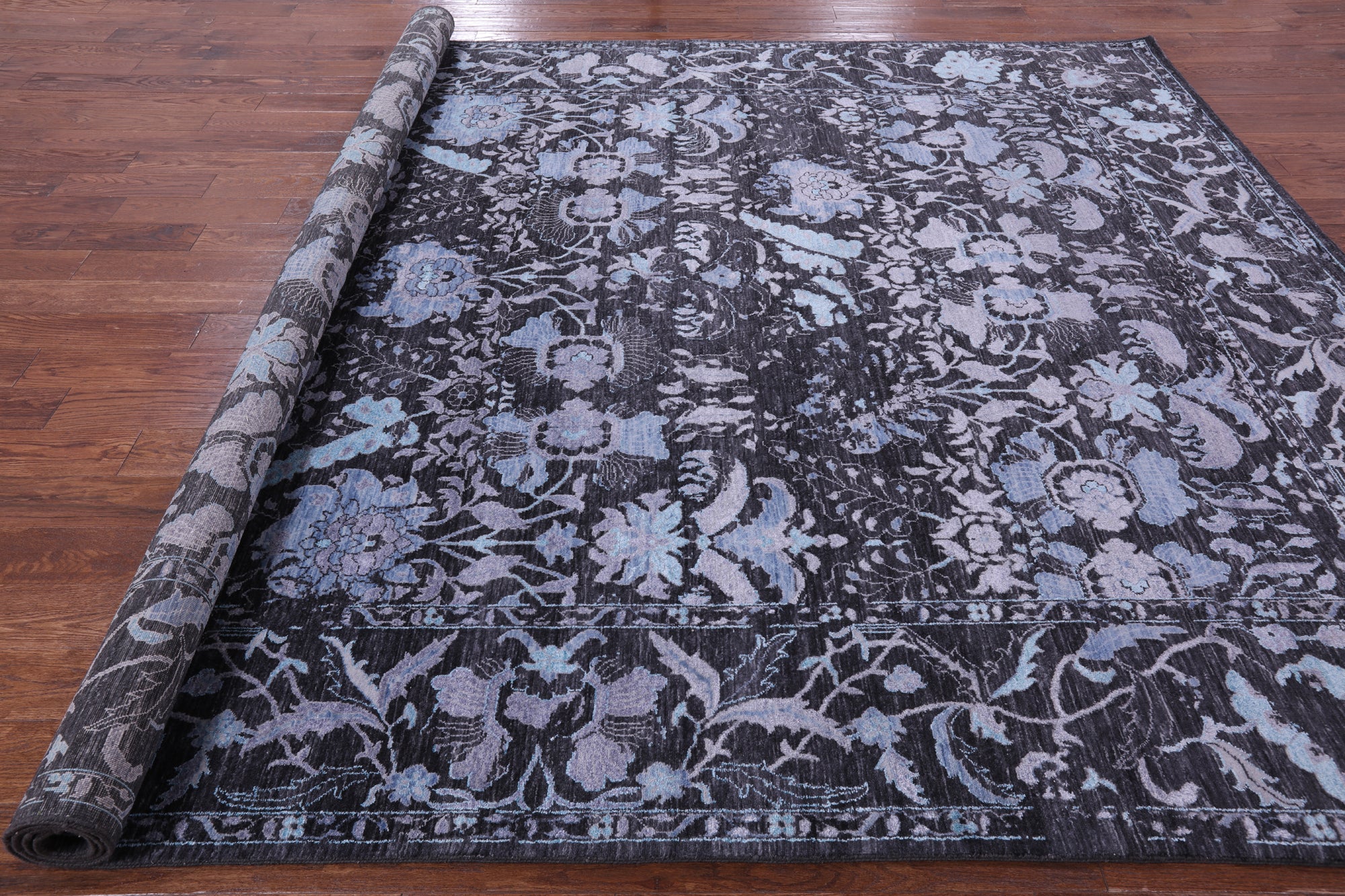 Grey Persian Hand Knotted Wool & Silk Rug - 9' 2" X 12' 2" - Golden Nile