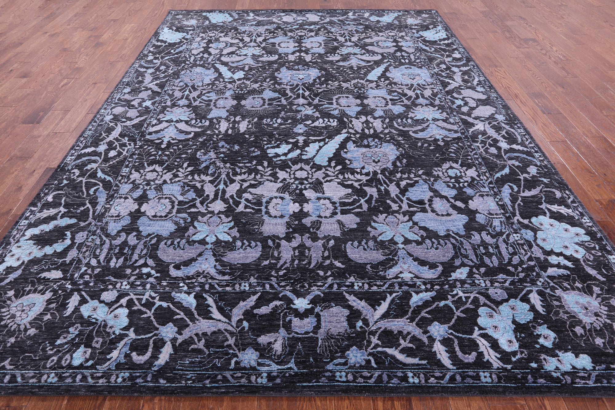 Grey Persian Hand Knotted Wool & Silk Rug - 9' 2" X 12' 2" - Golden Nile