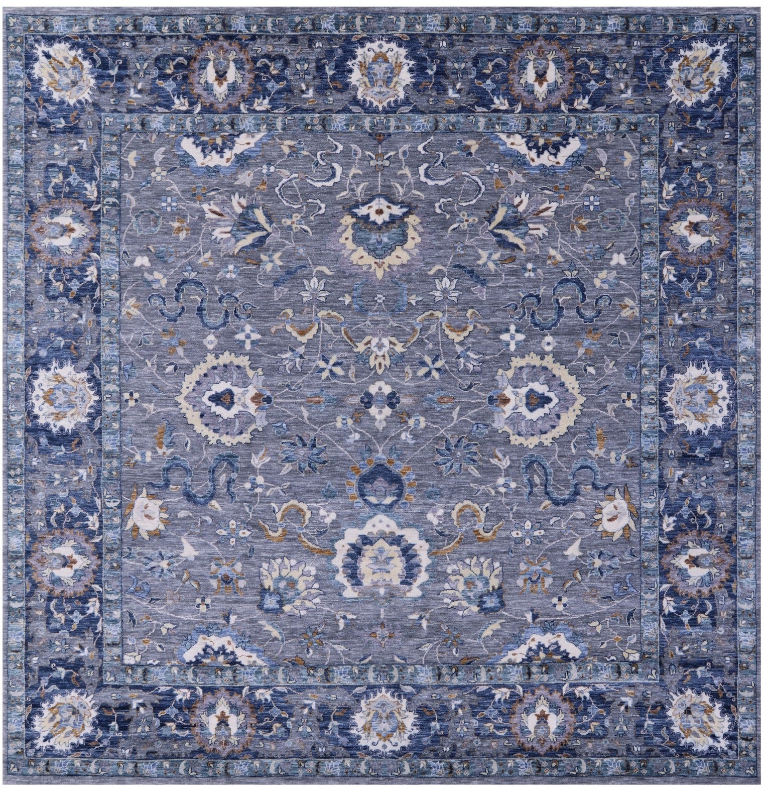 Grey Square Persian Handmade Wool Rug - 9' 0" X 9' 0" - Golden Nile