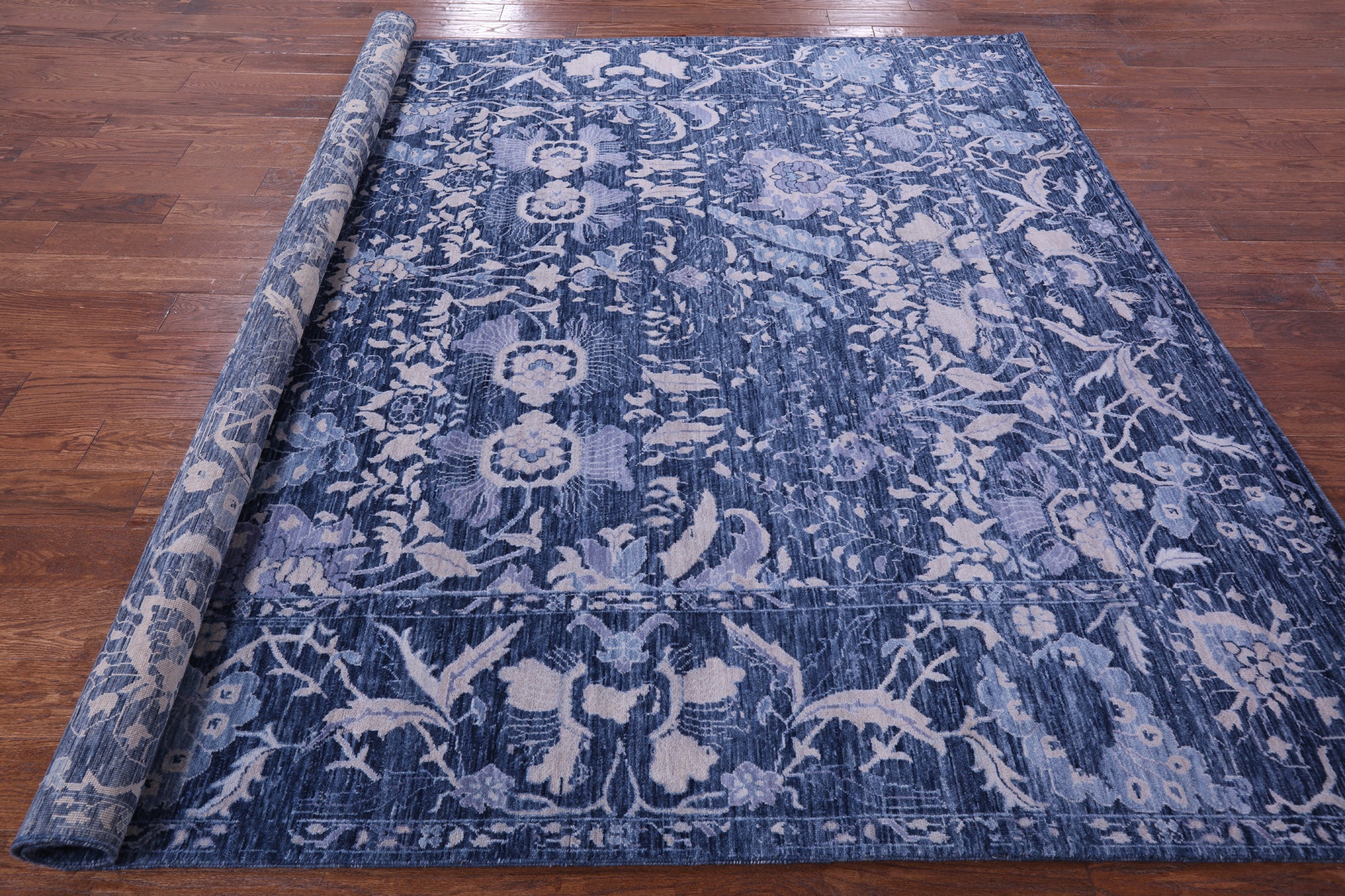 Blue Square Modern Hand Knotted Wool Rug - 8' 1" X 8' 2" - Golden Nile