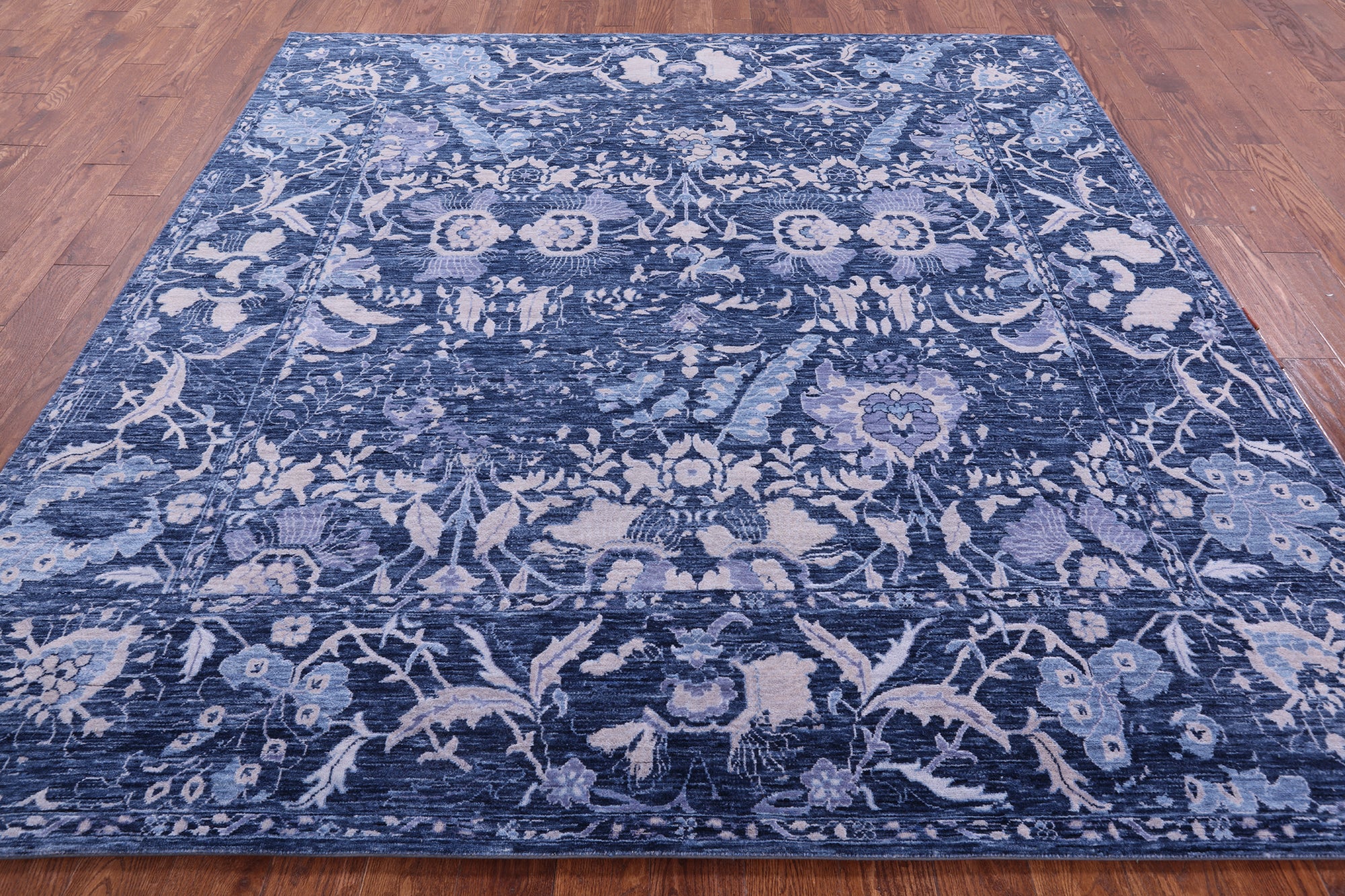 Blue Square Modern Hand Knotted Wool Rug - 8' 1" X 8' 2" - Golden Nile