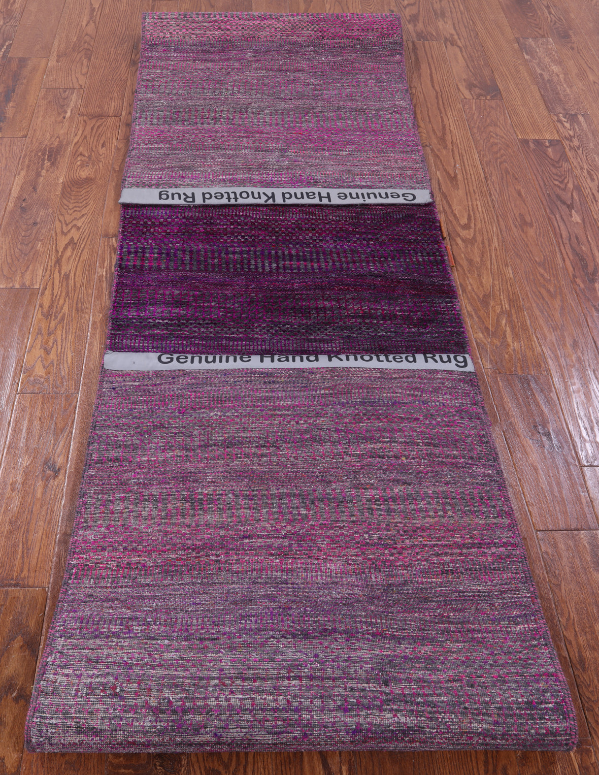 Purple Savannah Grass Hand Knotted Wool & Silk Runner Rug - 2' 8" X 13' 5" - Golden Nile