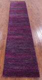 Purple Savannah Grass Hand Knotted Wool & Silk Runner Rug - 2' 8" X 13' 5" - Golden Nile