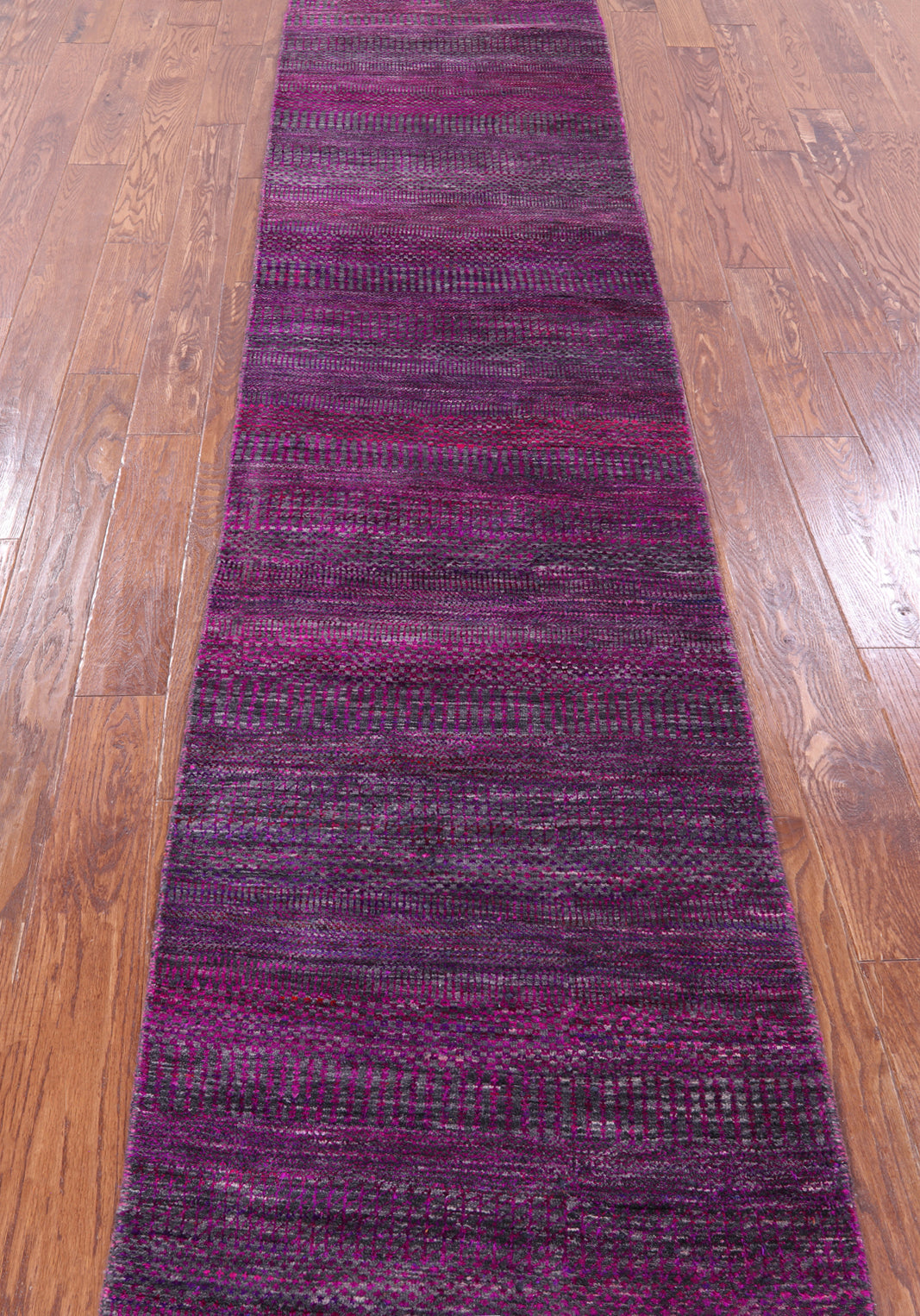 Purple Savannah Grass Hand Knotted Wool & Silk Runner Rug - 2' 8" X 13' 5" - Golden Nile