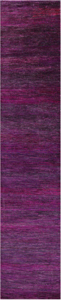 Purple Savannah Grass Hand Knotted Wool & Silk Runner Rug - 2' 8" X 13' 5" - Golden Nile