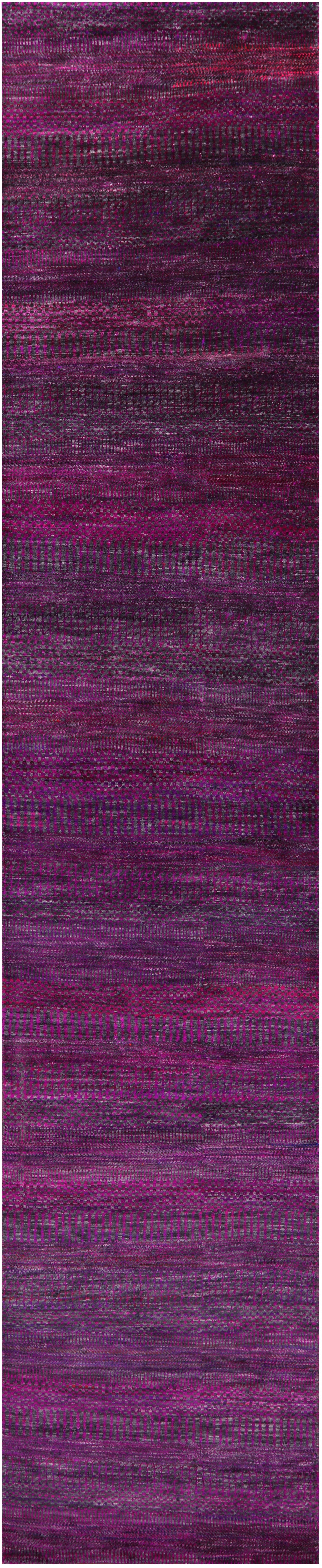 Purple Savannah Grass Hand Knotted Wool & Silk Runner Rug - 2' 8" X 13' 5" - Golden Nile