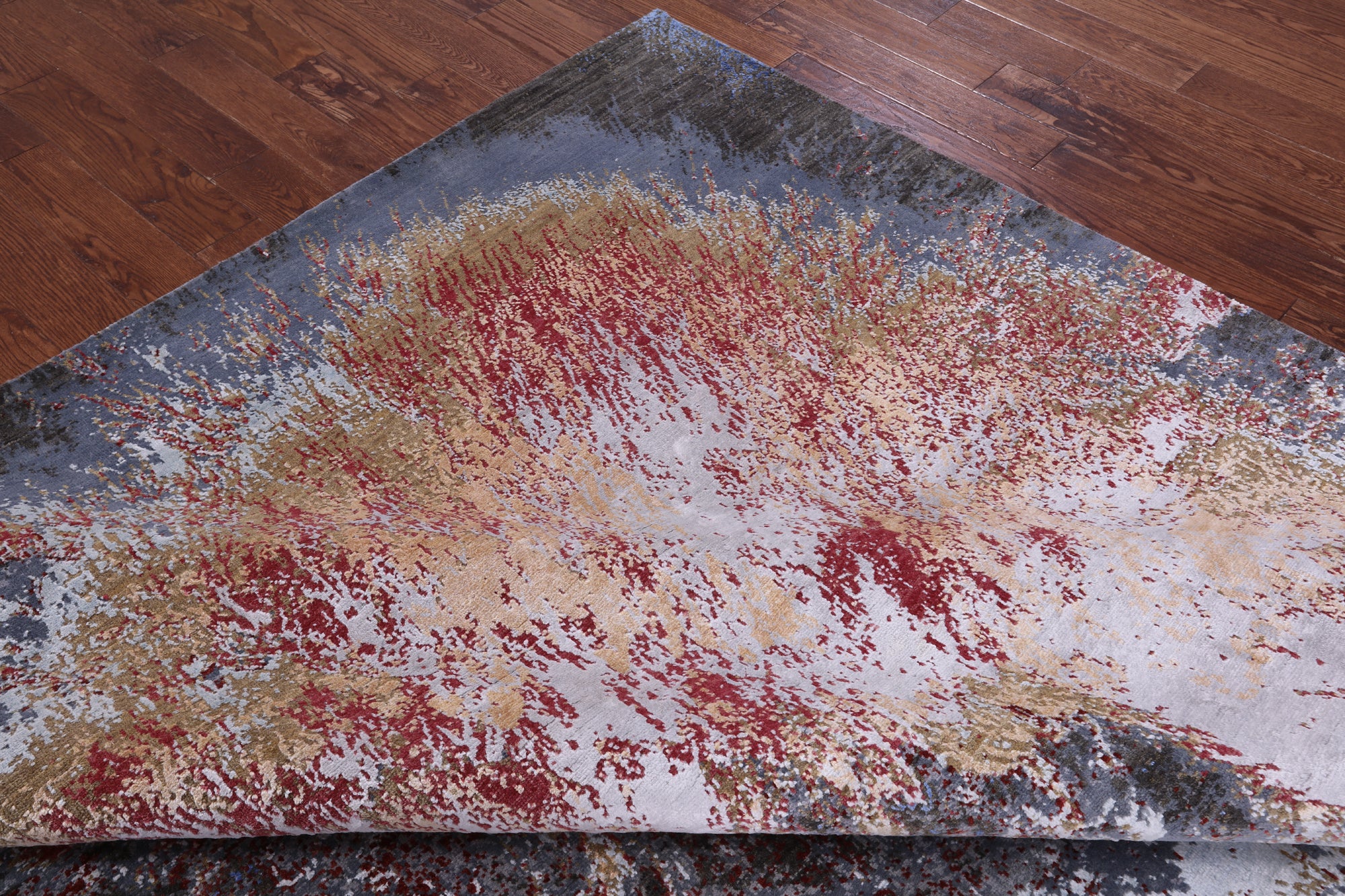 Abstract Modern Hand Knotted Wool & Silk Rug - 8' 10" X 12' 1" - Golden Nile
