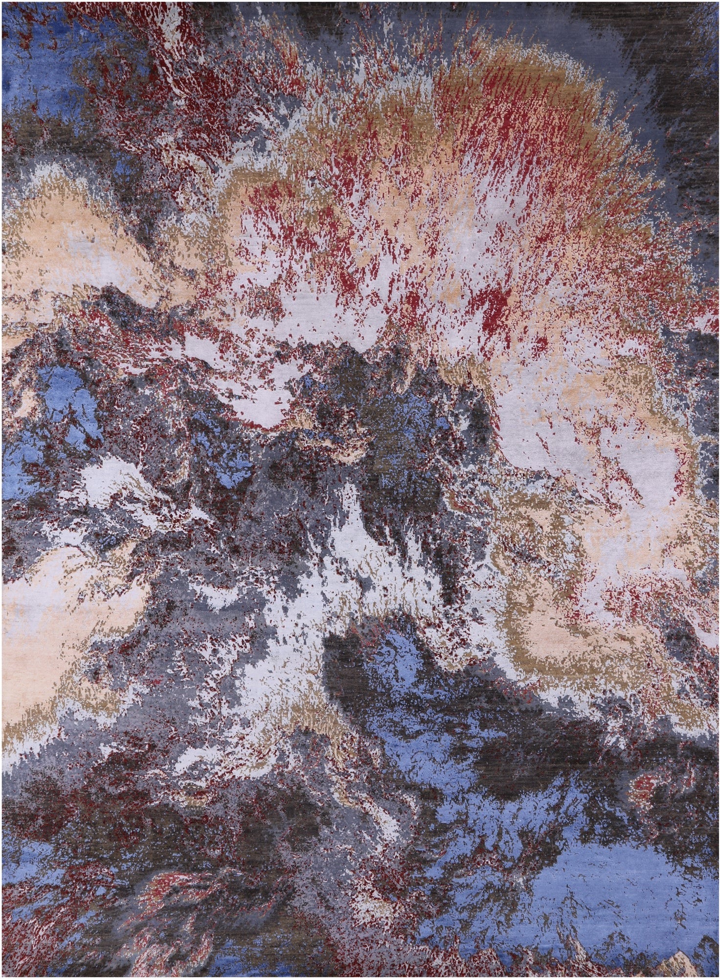 Abstract Modern Hand Knotted Wool & Silk Rug - 8' 10" X 12' 1" - Golden Nile