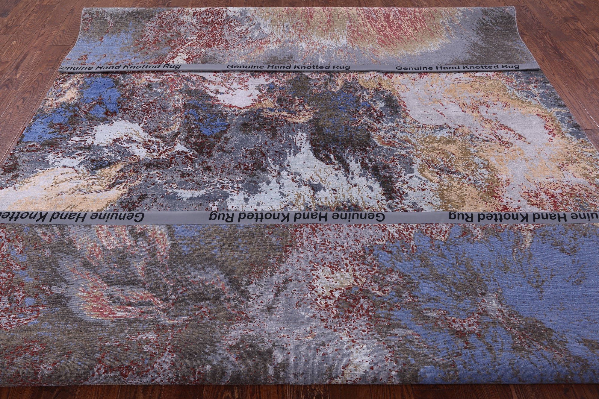 Abstract Modern Hand Knotted Wool & Silk Rug - 8' 10" X 12' 1" - Golden Nile