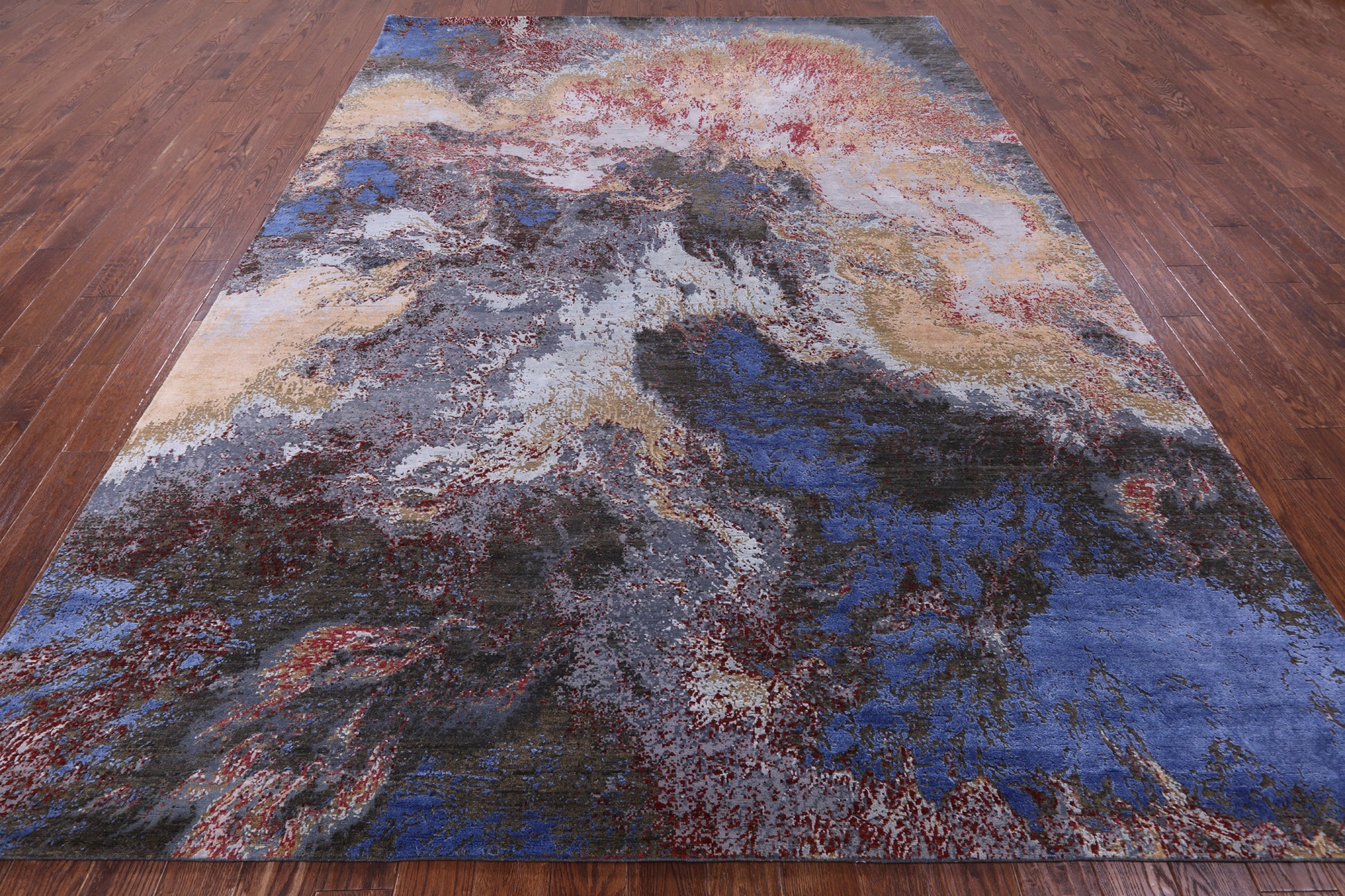 Abstract Modern Hand Knotted Wool & Silk Rug - 8' 10" X 12' 1" - Golden Nile