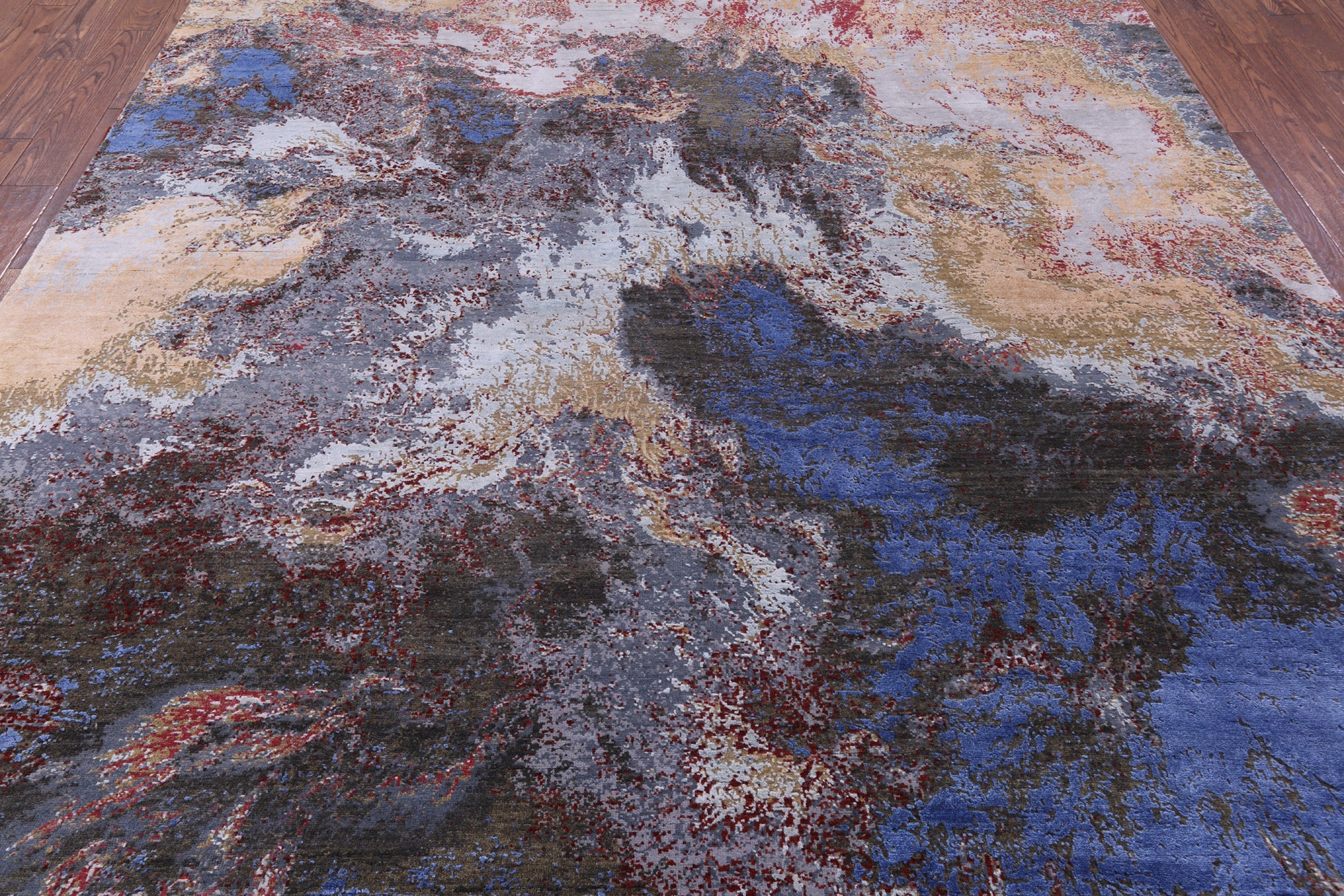 Abstract Modern Hand Knotted Wool & Silk Rug - 8' 10" X 12' 1" - Golden Nile