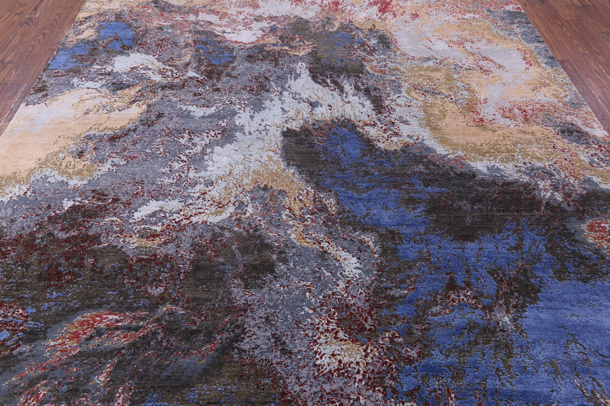 Abstract Modern Hand Knotted Wool & Silk Rug - 8' 10" X 12' 1" - Golden Nile