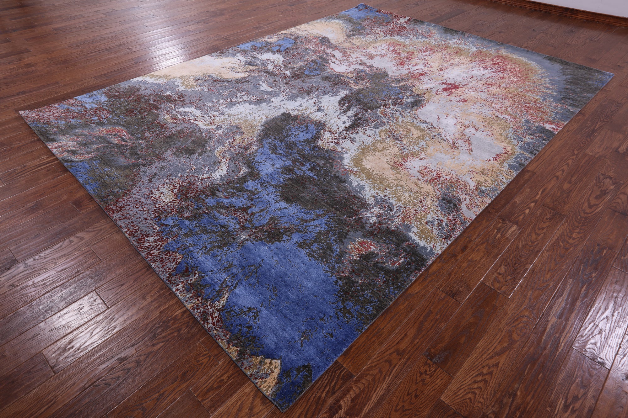 Abstract Modern Hand Knotted Wool & Silk Rug - 8' 10" X 12' 1" - Golden Nile