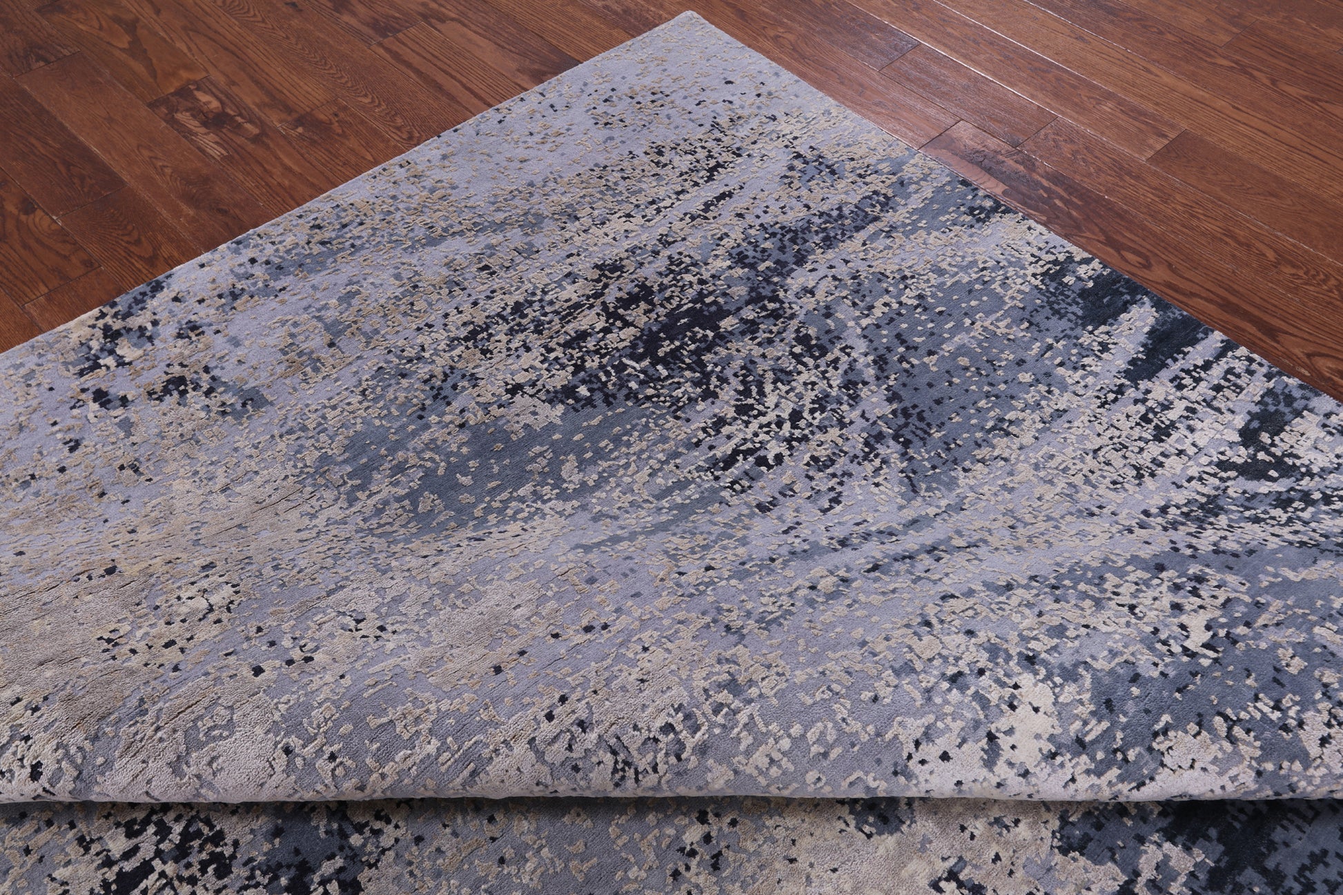 Abstract Modern Hand Knotted Wool & Silk Rug - 8' 11" X 11' 11" - Golden Nile