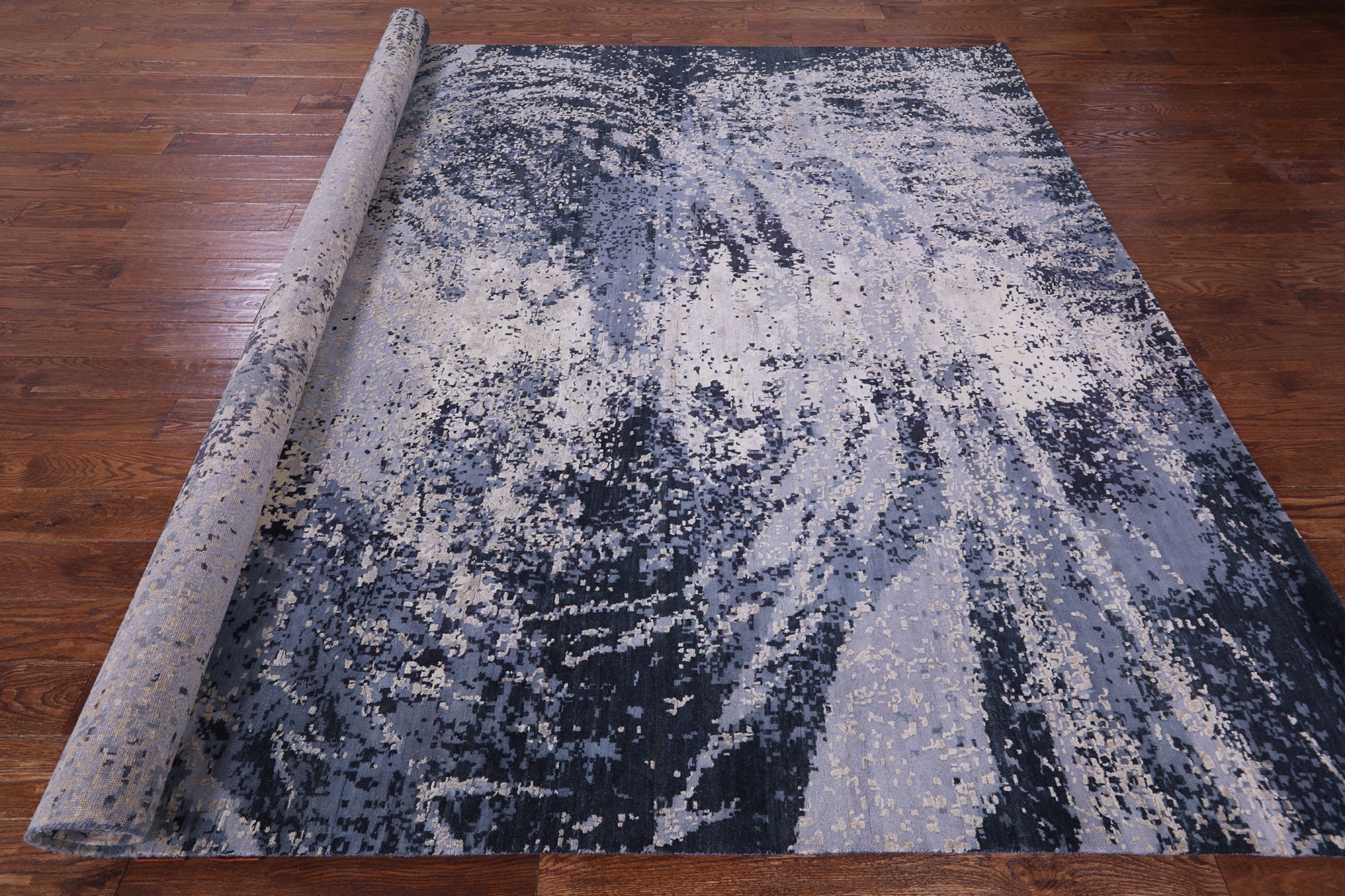 Abstract Modern Hand Knotted Wool & Silk Rug - 8' 11" X 11' 11" - Golden Nile