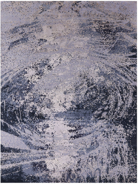 Abstract Modern Hand Knotted Wool & Silk Rug - 8' 11" X 11' 11" - Golden Nile