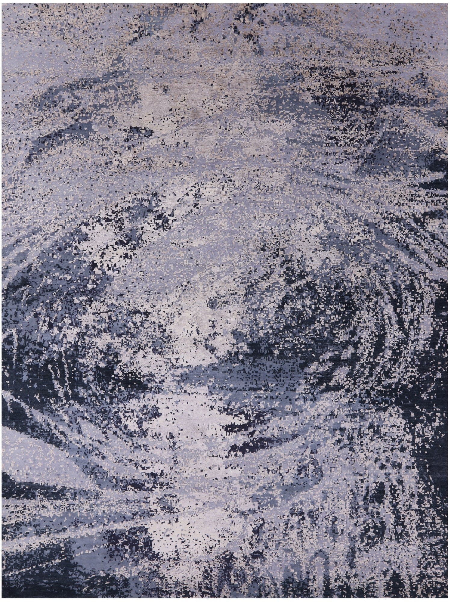 Abstract Modern Hand Knotted Wool & Silk Rug - 8' 11" X 11' 11" - Golden Nile