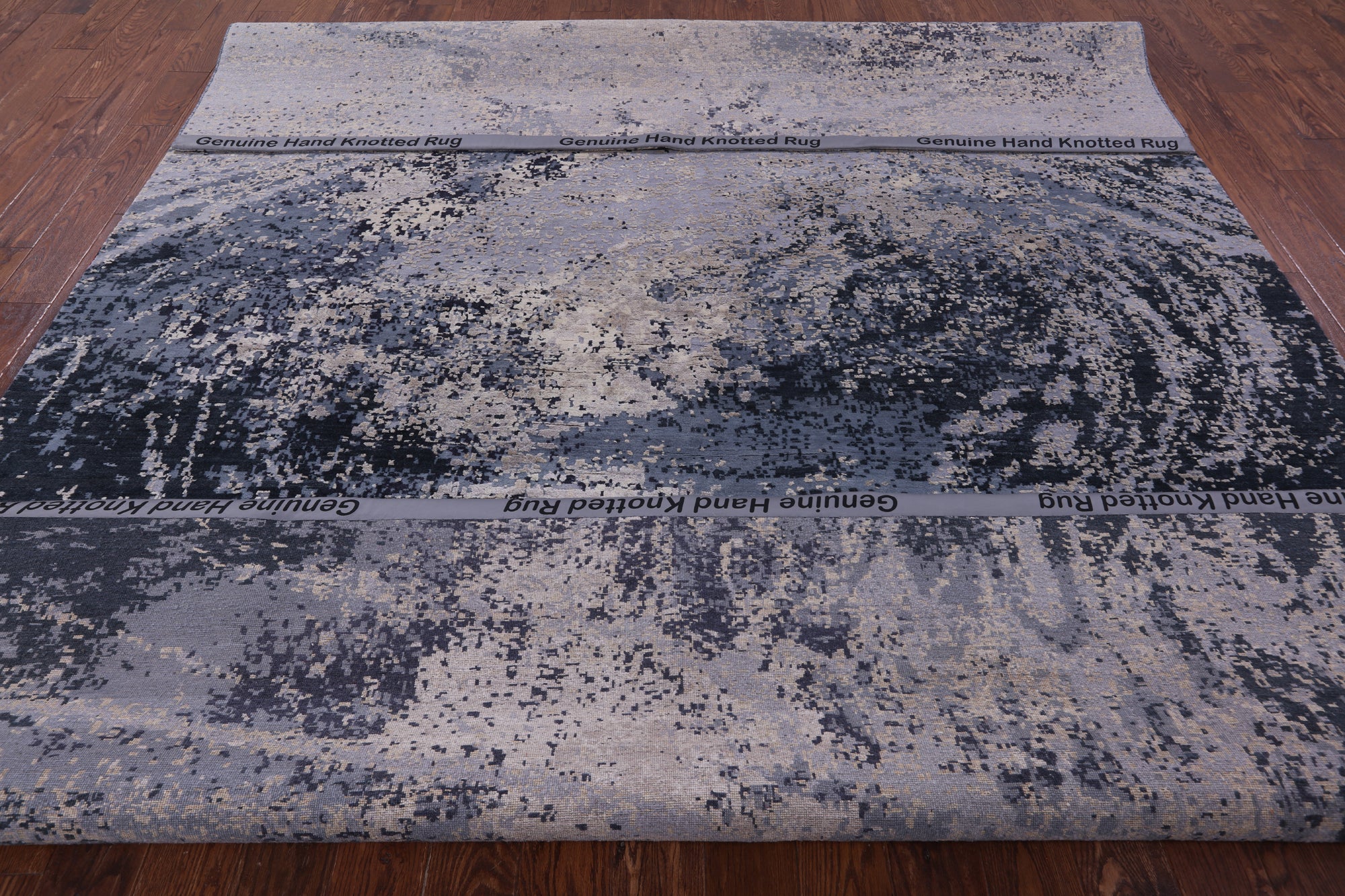 Abstract Modern Hand Knotted Wool & Silk Rug - 8' 11" X 11' 11" - Golden Nile