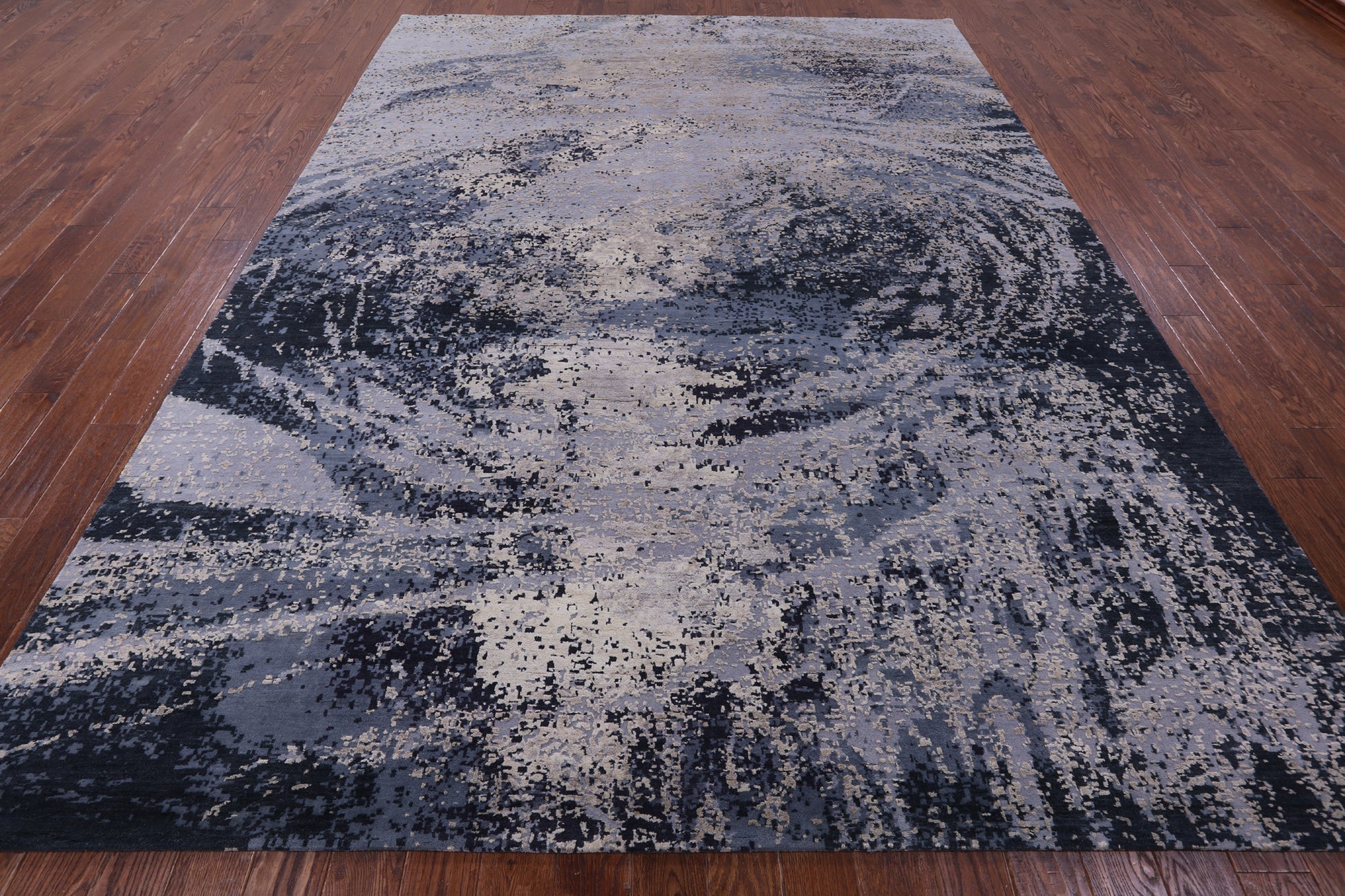 Abstract Modern Hand Knotted Wool & Silk Rug - 8' 11" X 11' 11" - Golden Nile