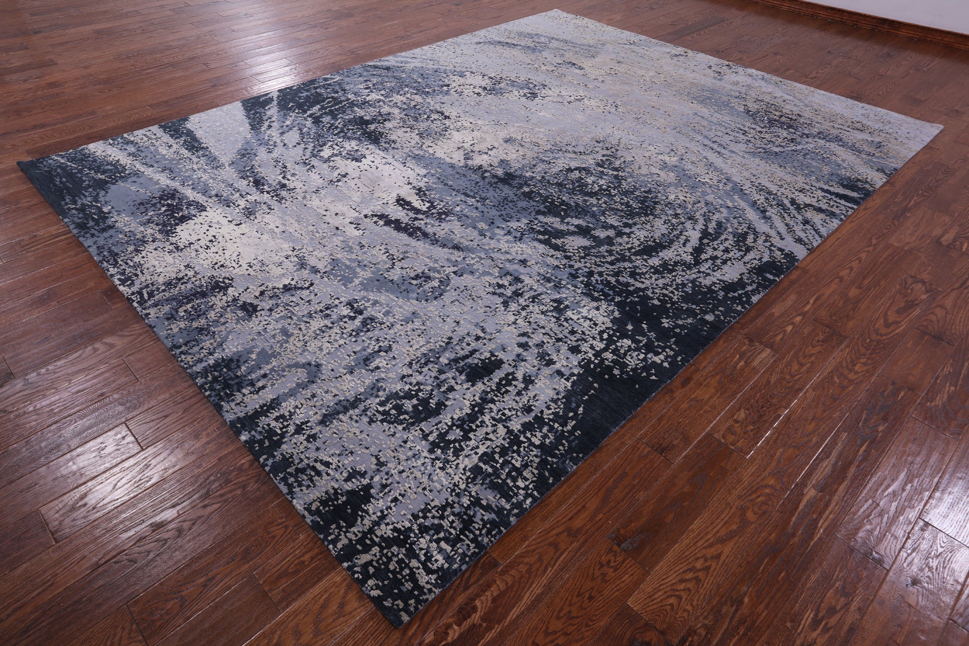 Abstract Modern Hand Knotted Wool & Silk Rug - 8' 11" X 11' 11" - Golden Nile