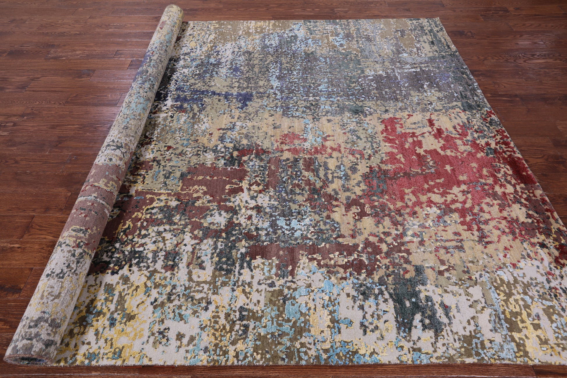 Abstract Modern Hand Knotted Wool & Silk Rug - 7' 11" X 10' 0" - Golden Nile