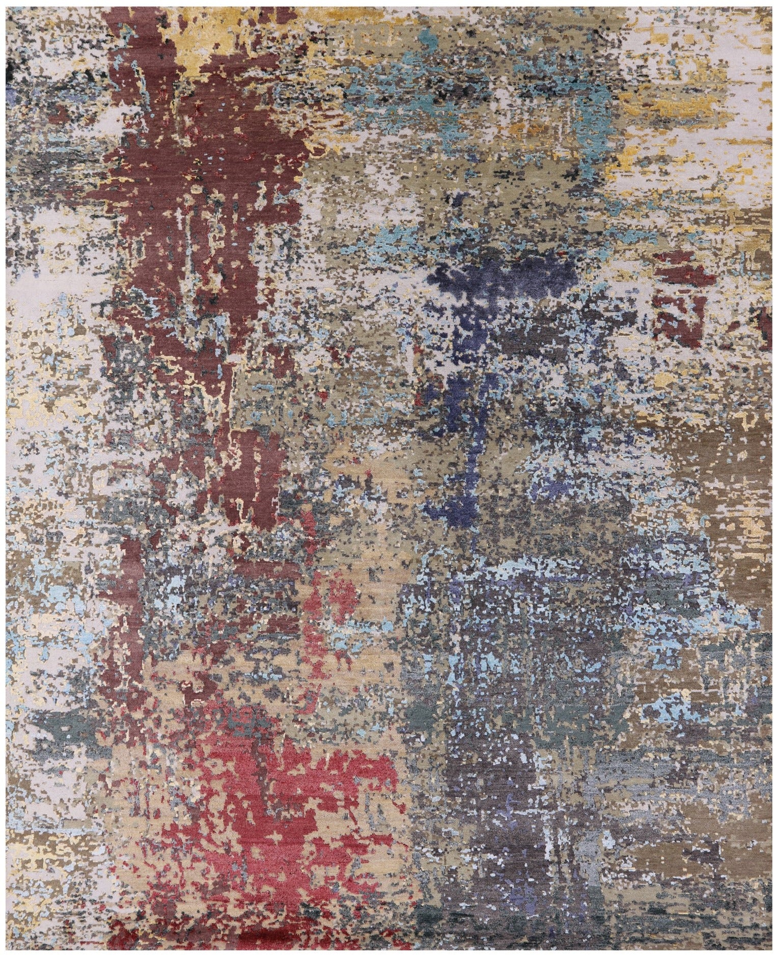 Abstract Modern Hand Knotted Wool & Silk Rug - 7' 11" X 10' 0" - Golden Nile
