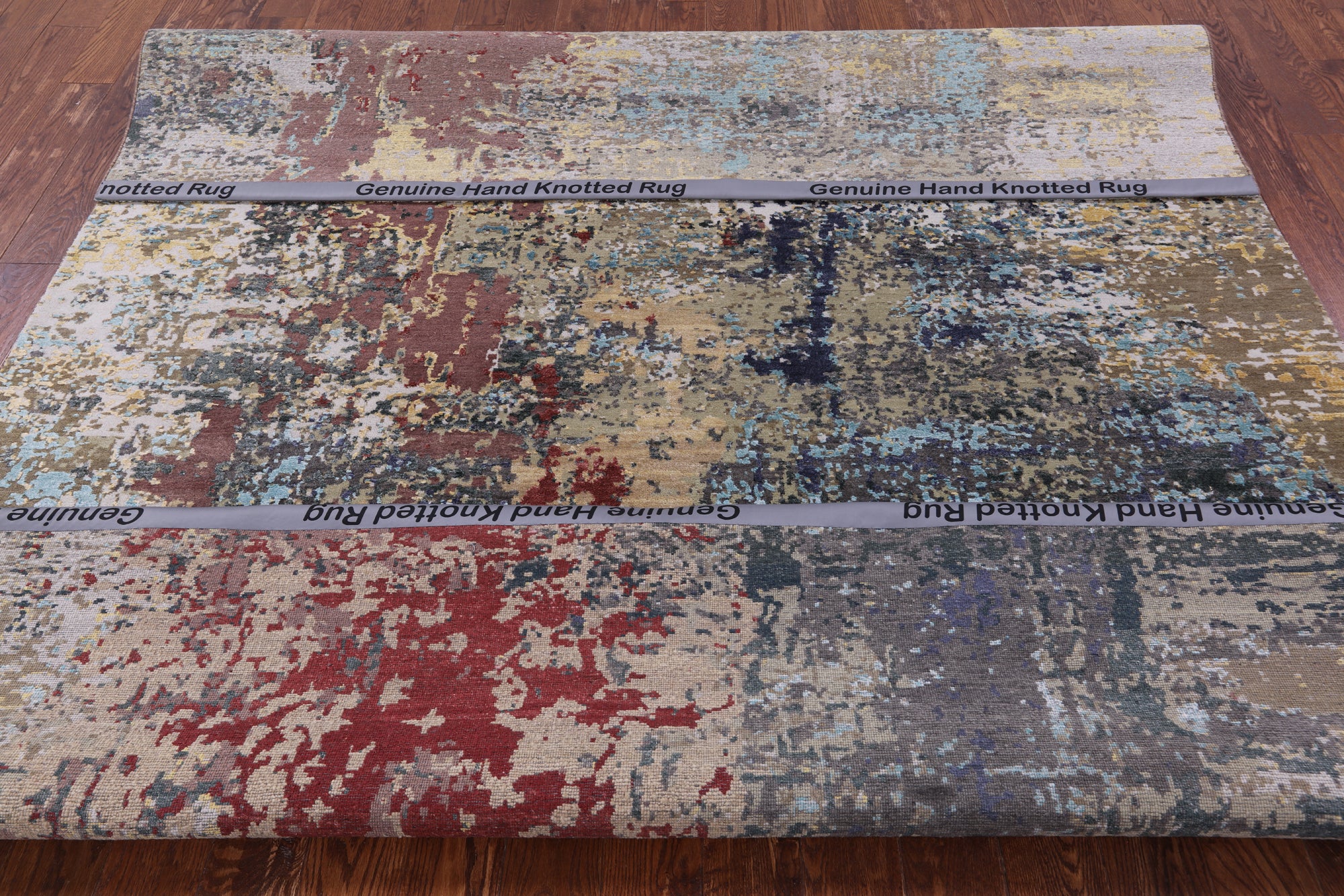 Abstract Modern Hand Knotted Wool & Silk Rug - 7' 11" X 10' 0" - Golden Nile