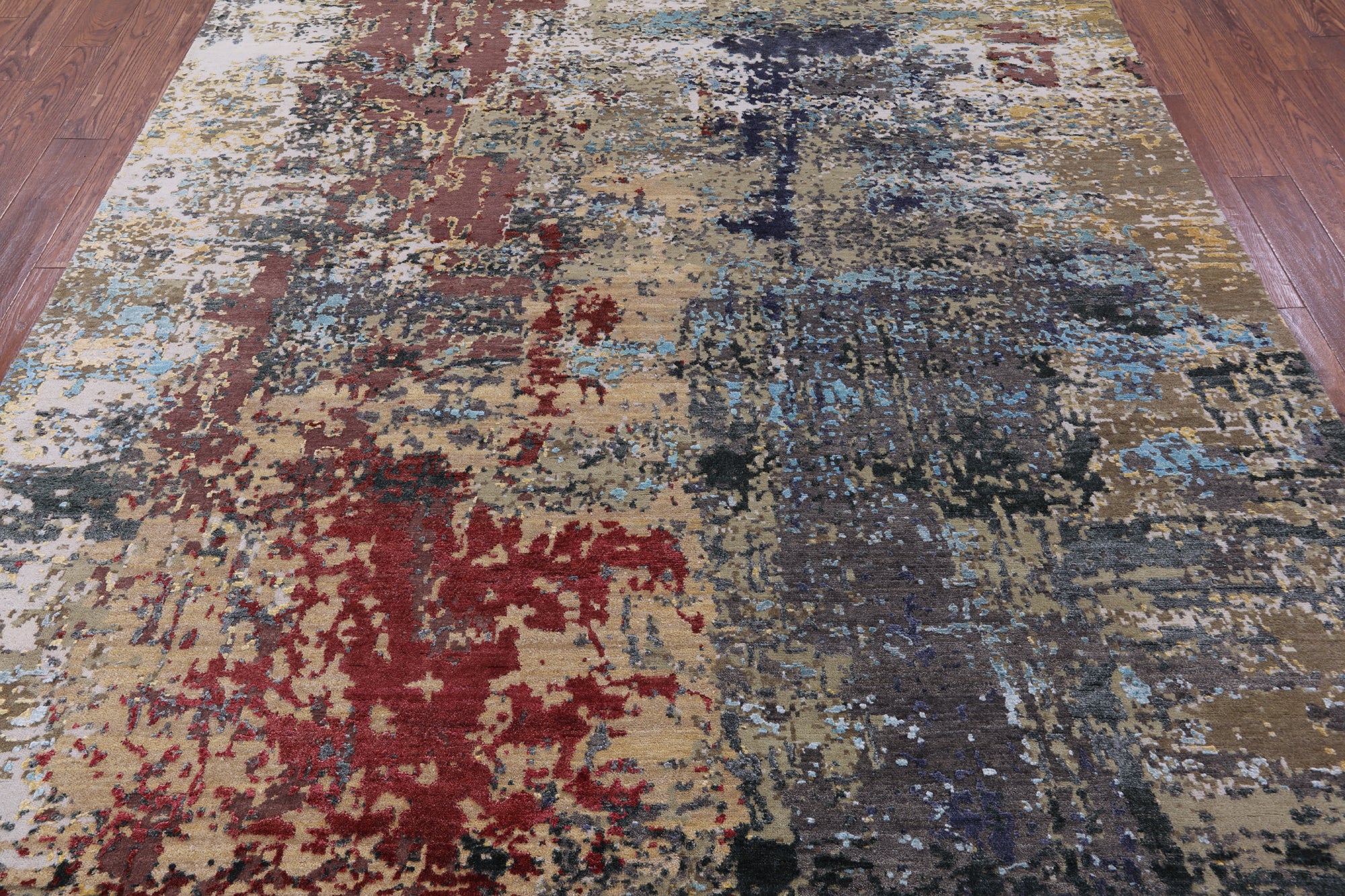 Abstract Modern Hand Knotted Wool & Silk Rug - 7' 11" X 10' 0" - Golden Nile