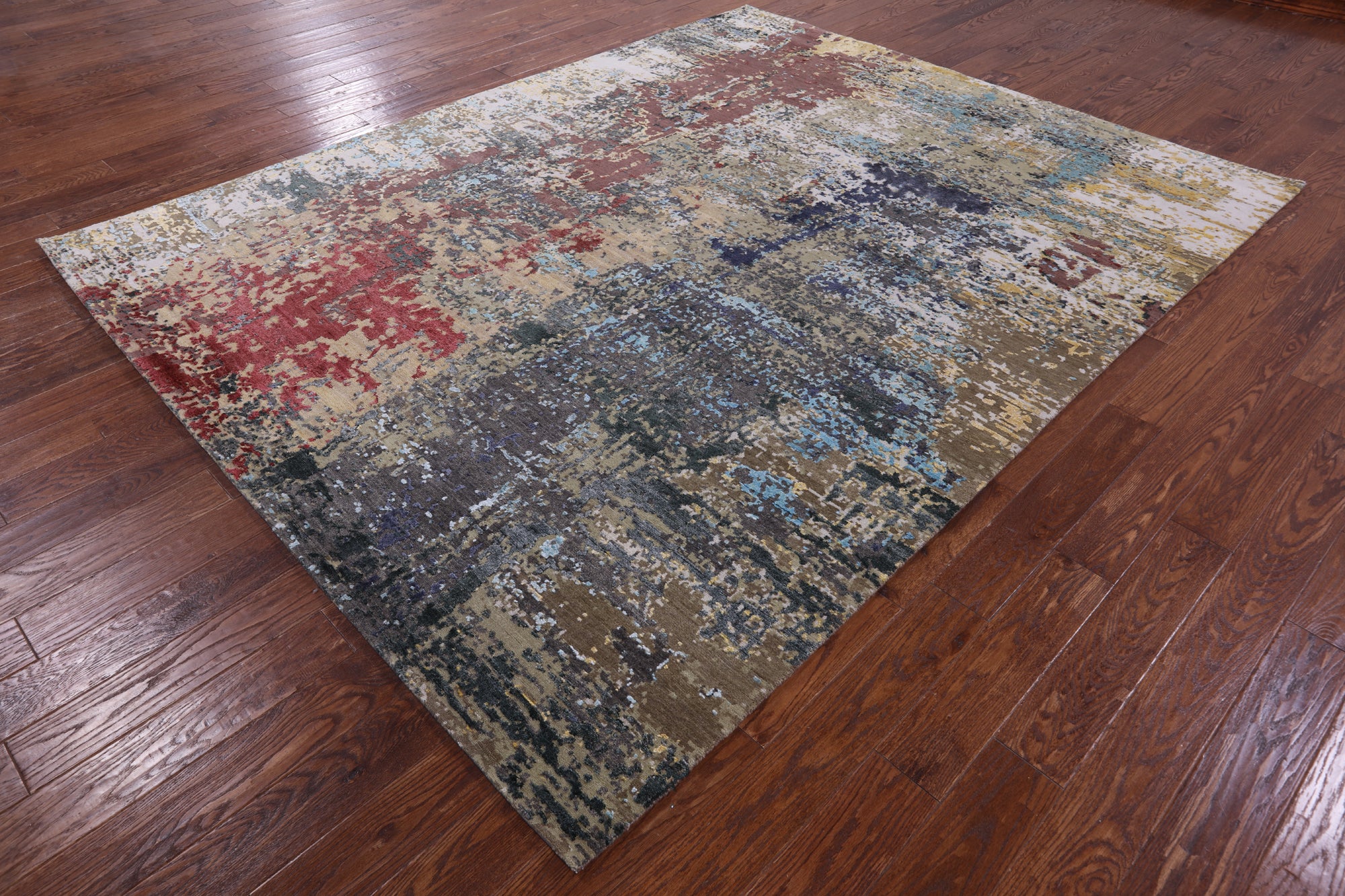 Abstract Modern Hand Knotted Wool & Silk Rug - 7' 11" X 10' 0" - Golden Nile