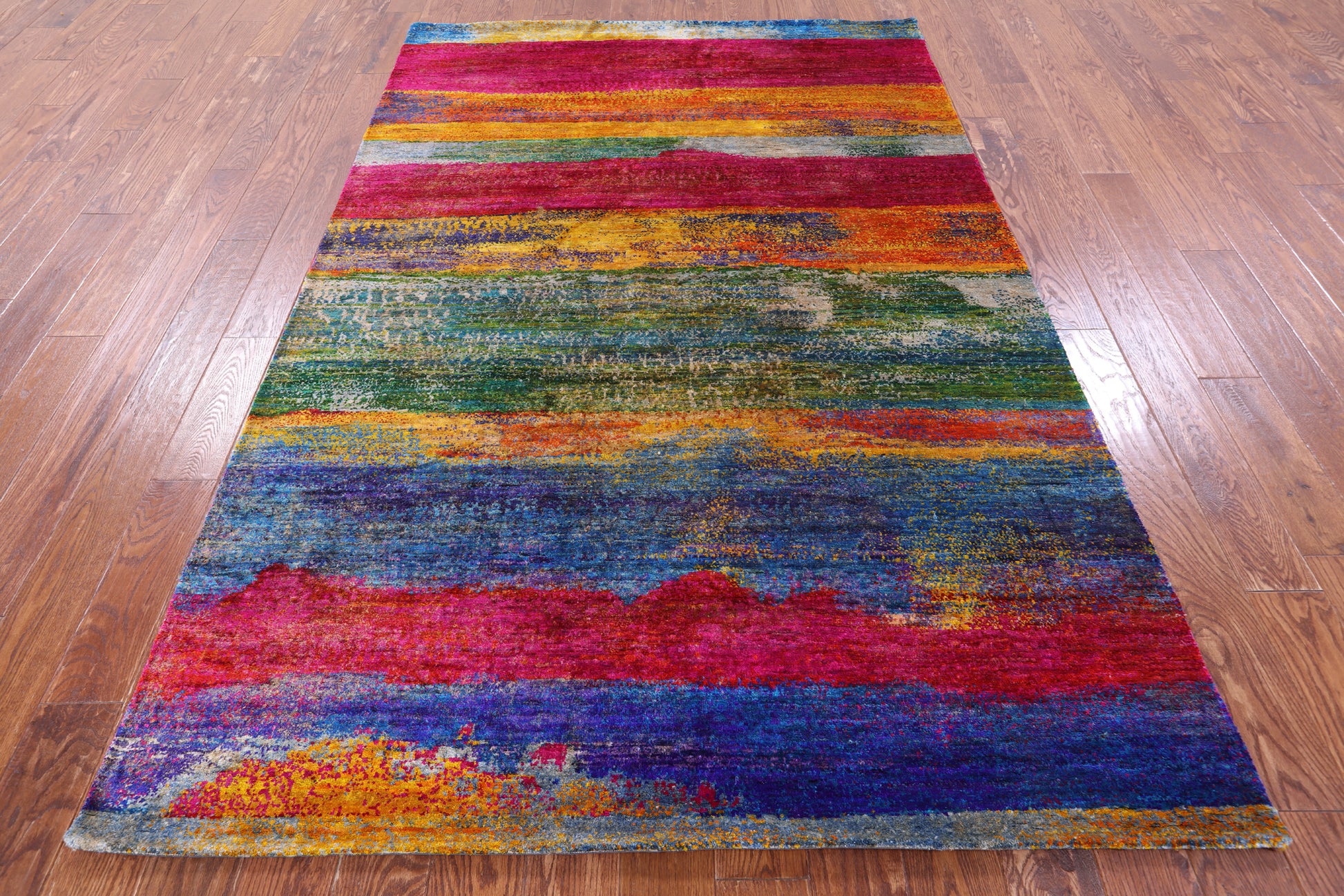 Abstract Modern Hand Knotted 100% Silk Rug - 5' 5" X 8' 2" - Golden Nile