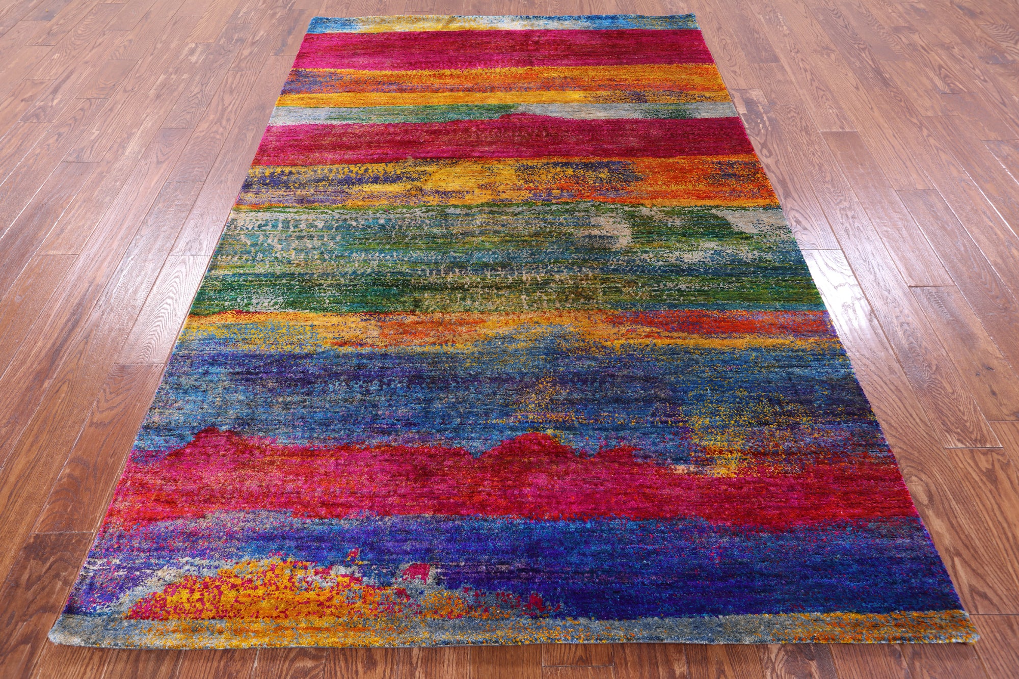 Abstract Modern Hand Knotted 100% Silk Rug - 5' 5" X 8' 2" - Golden Nile