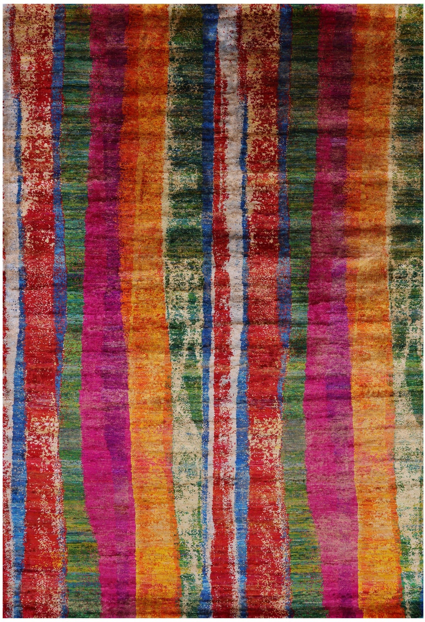 Abstract Contemporary Hand Knotted 100% Silk Rug - 5' 6" X 8' 3" - Golden Nile