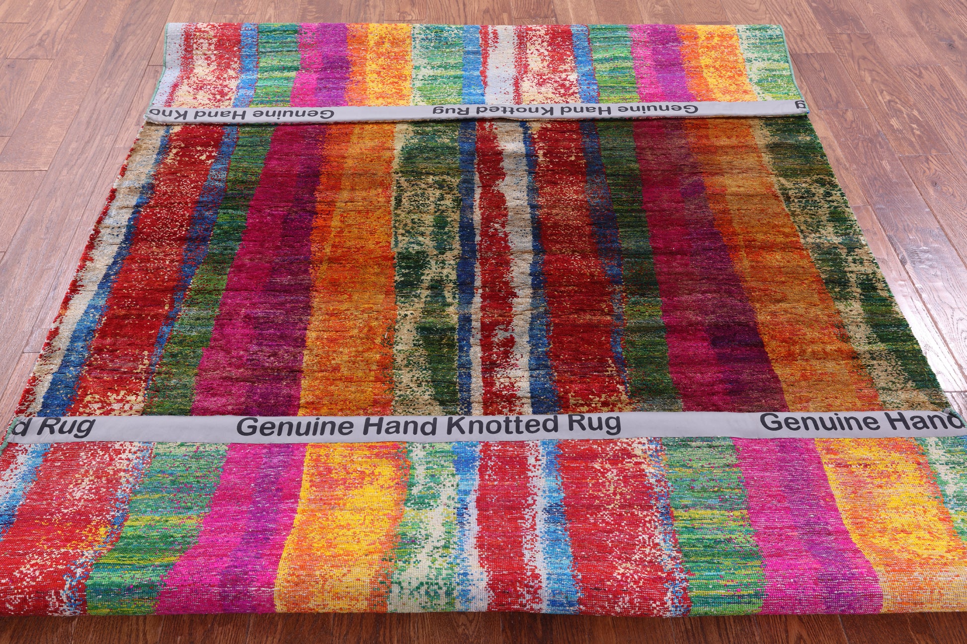 Abstract Contemporary Hand Knotted 100% Silk Rug - 5' 6" X 8' 3" - Golden Nile