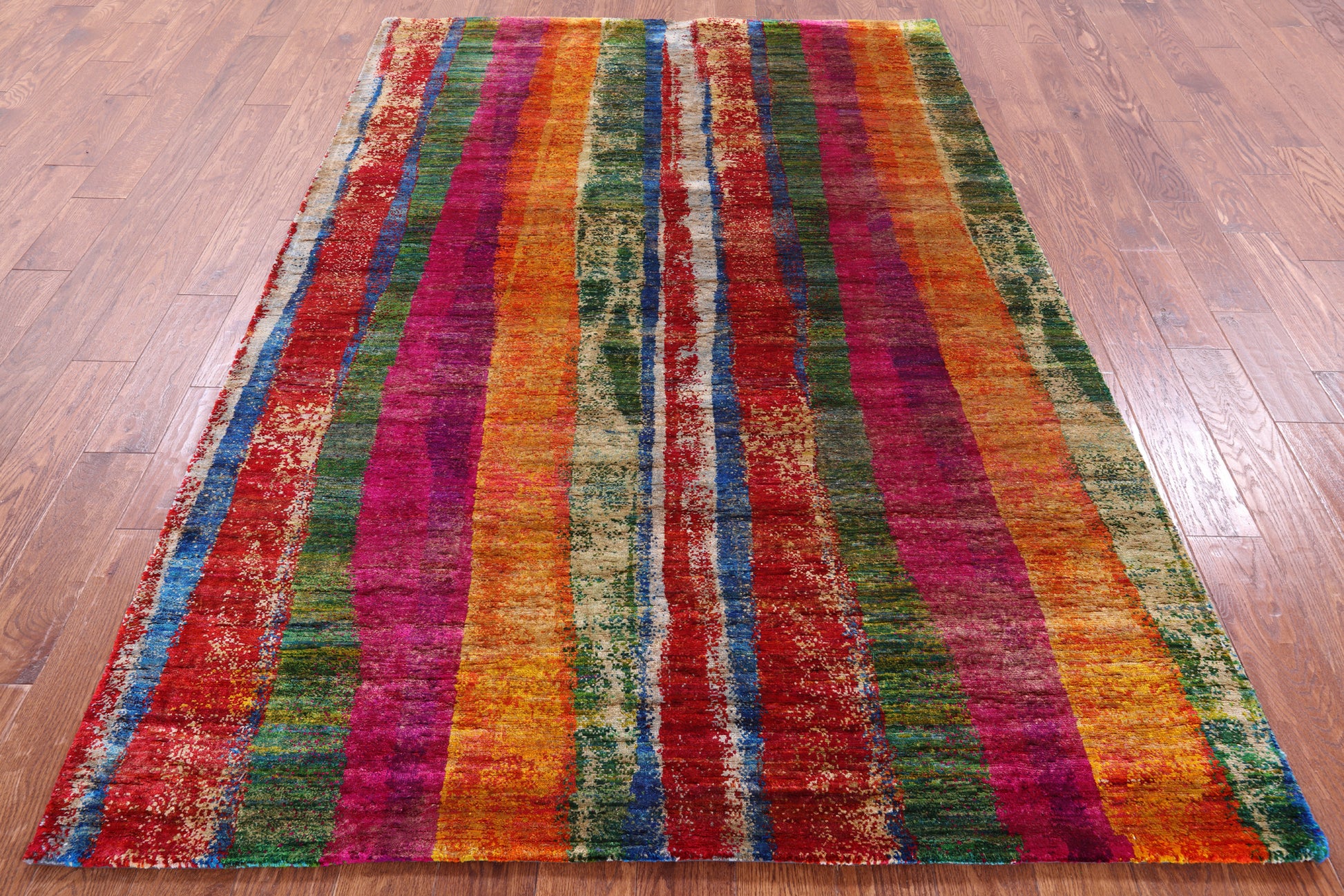 Abstract Contemporary Hand Knotted 100% Silk Rug - 5' 6" X 8' 3" - Golden Nile
