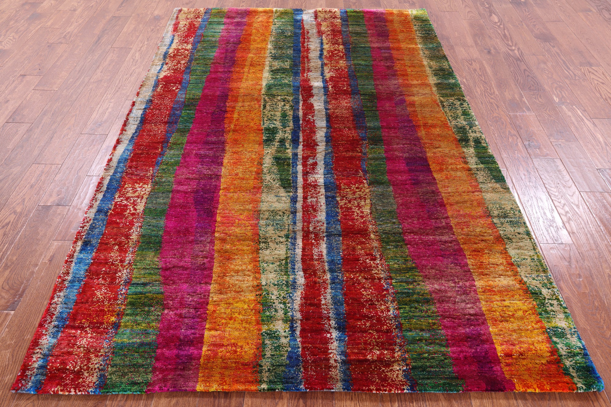 Abstract Contemporary Hand Knotted 100% Silk Rug - 5' 6" X 8' 3" - Golden Nile