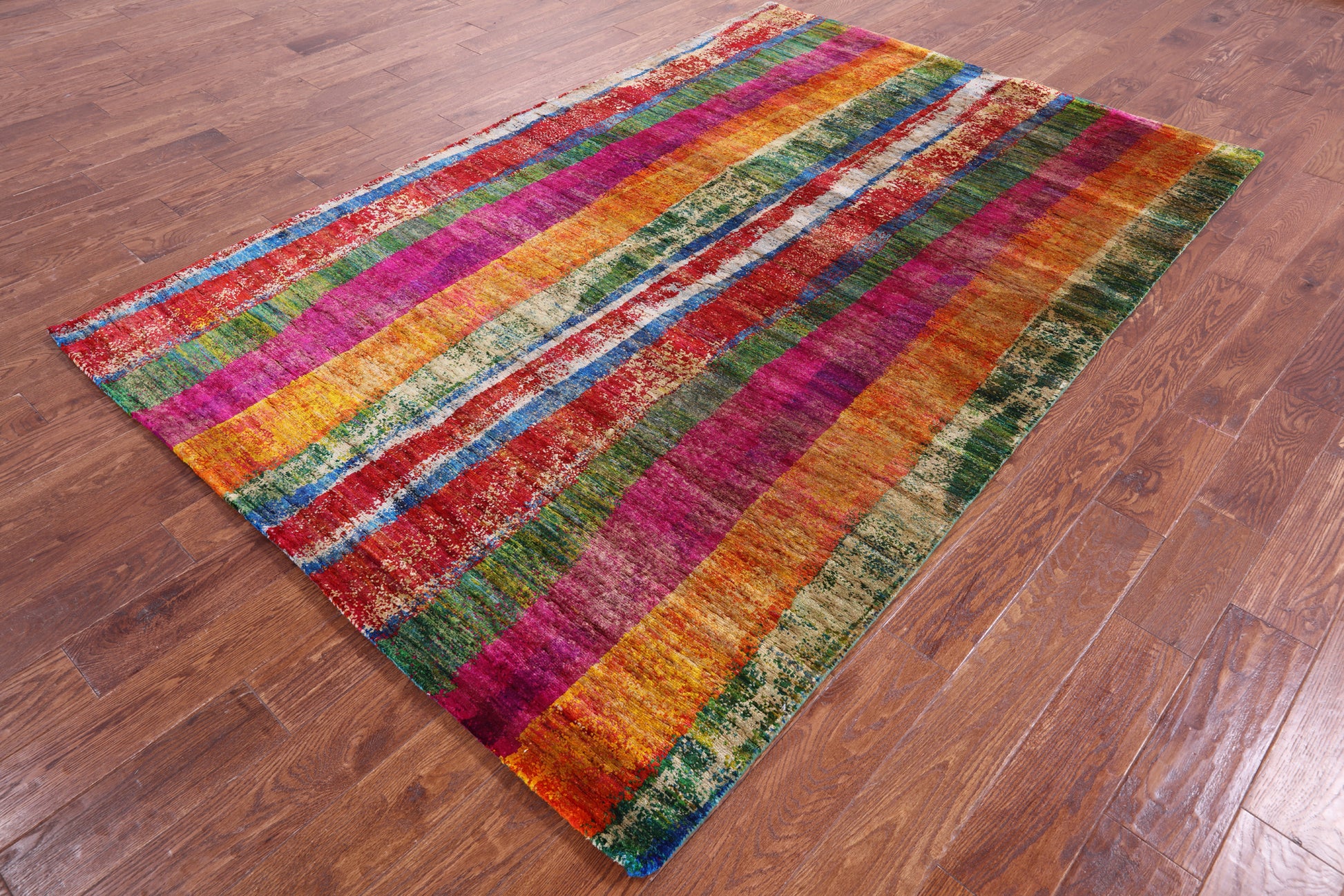Abstract Contemporary Hand Knotted 100% Silk Rug - 5' 6" X 8' 3" - Golden Nile