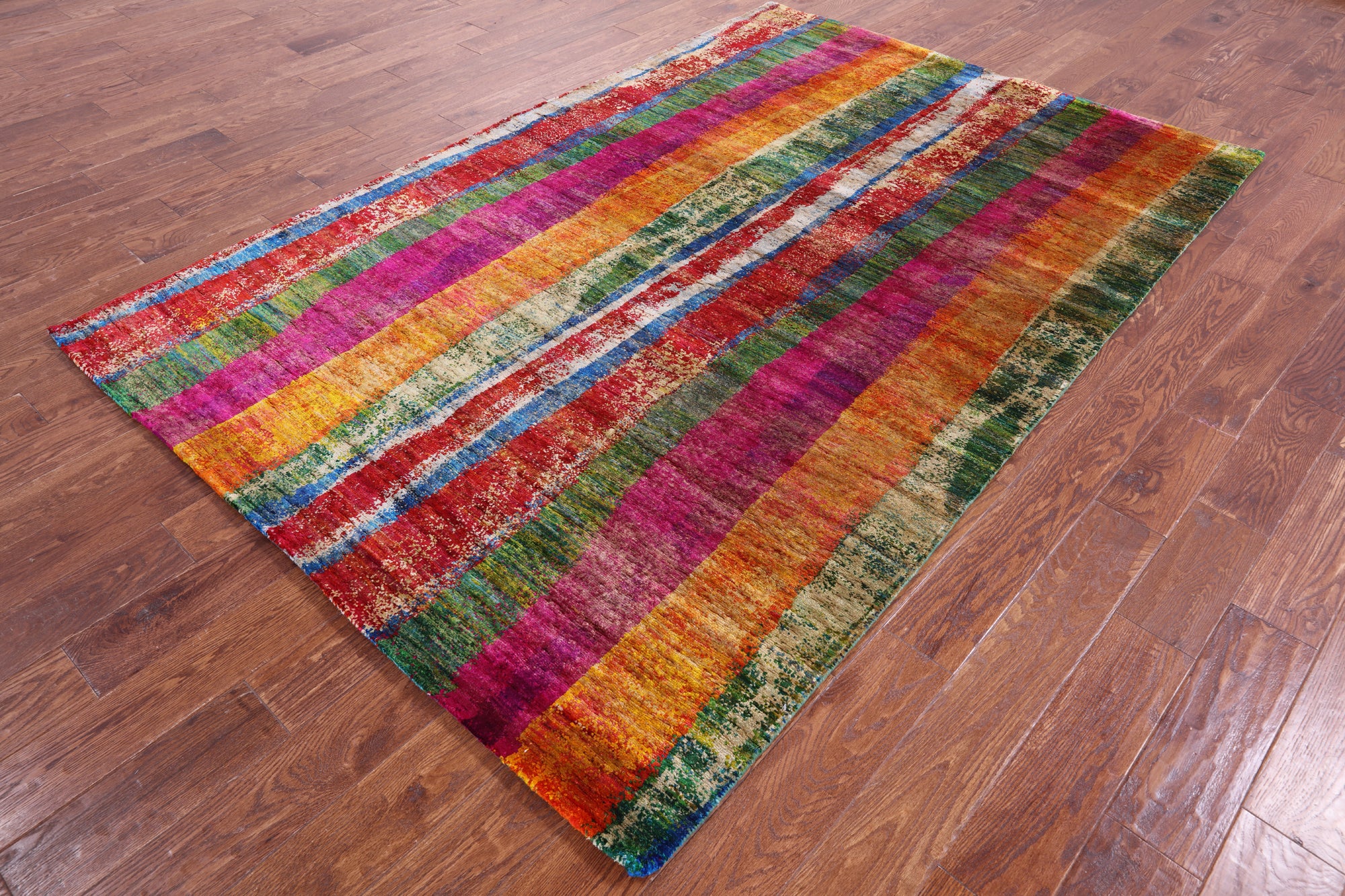 Abstract Contemporary Hand Knotted 100% Silk Rug - 5' 6" X 8' 3" - Golden Nile