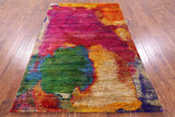 Abstract Modern Hand Knotted 100% Silk Rug - 5' 5" X 8' 2" - Golden Nile